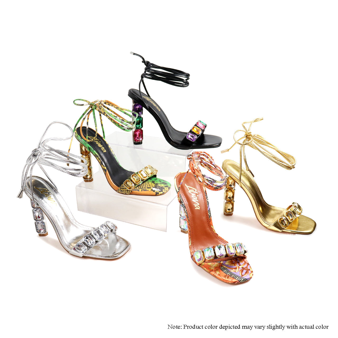 MARGE-4 TIE-UP SQUARE RHINESTONE HEEL - PURPLE MULTI