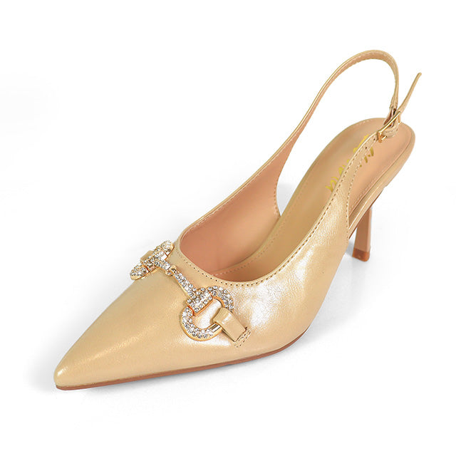 MARIBEL-1 POINTED TOE RHINESTONE HORSEBIT W/SLINGBACK PUMP BEIGE