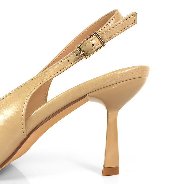 MARIBEL-1 POINTED TOE RHINESTONE HORSEBIT W/SLINGBACK PUMP BEIGE