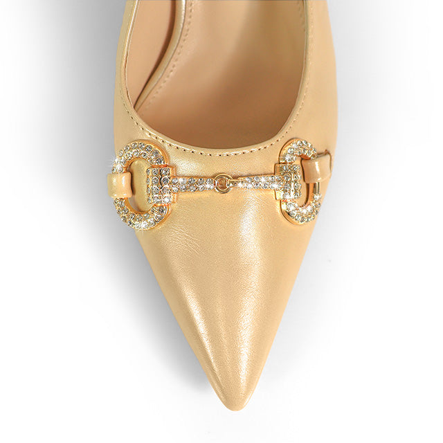 MARIBEL-1 POINTED TOE RHINESTONE HORSEBIT W/SLINGBACK PUMP BEIGE