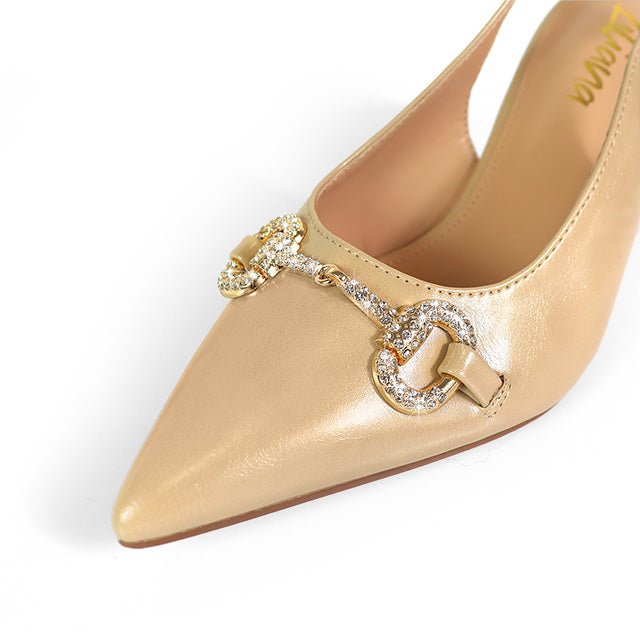 MARIBEL-1 POINTED TOE RHINESTONE HORSEBIT W/SLINGBACK PUMP BEIGE