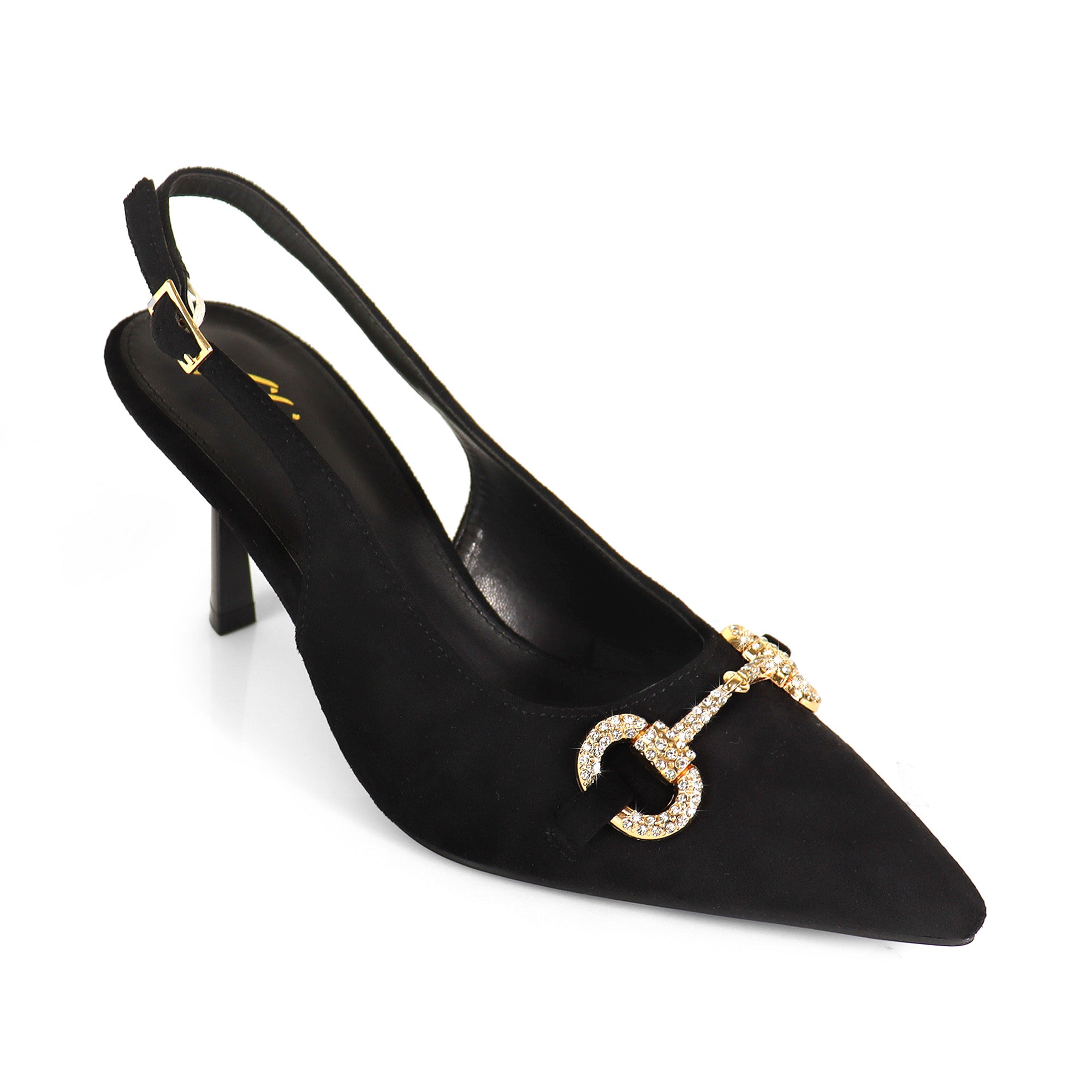 MARIBEL-1 POINTED TOE RHINESTONE HORSEBIT W/SLINGBACK PUMP BLACK