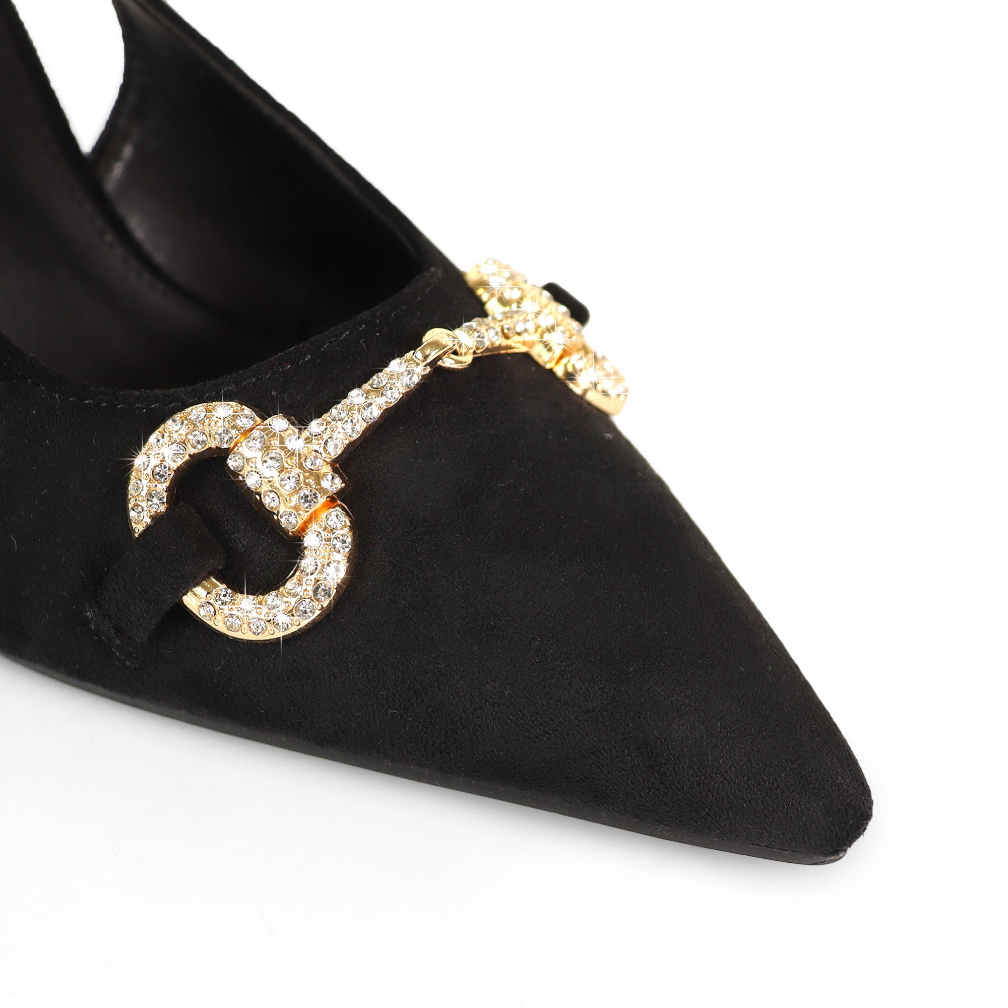 MARIBEL-1 POINTED TOE RHINESTONE HORSEBIT W/SLINGBACK PUMP BLACK