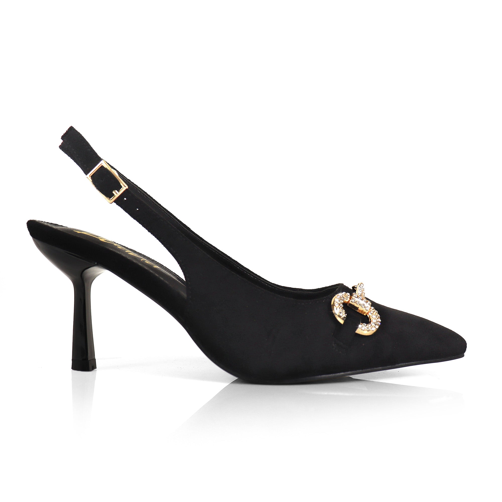 MARIBEL-1 POINTED TOE RHINESTONE HORSEBIT W/SLINGBACK PUMP BLACK