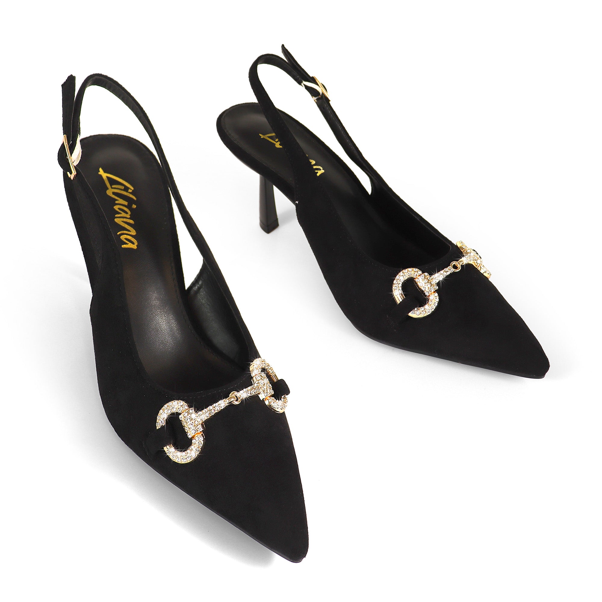 MARIBEL-1 POINTED TOE RHINESTONE HORSEBIT W/SLINGBACK PUMP BLACK