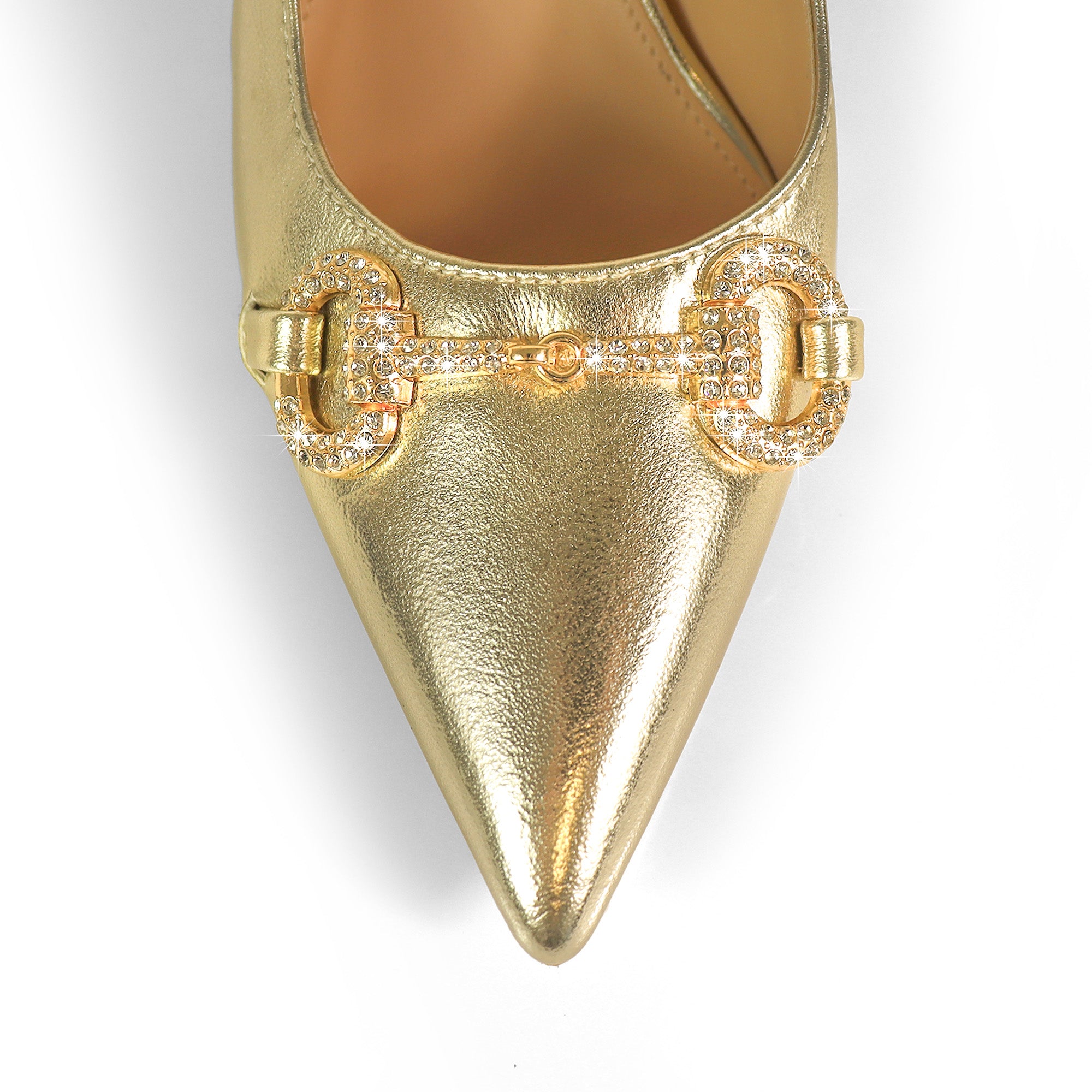 MARIBEL-1 POINTED TOE RHINESTONE HORSEBIT W/SLINGBACK PUMP GOLD