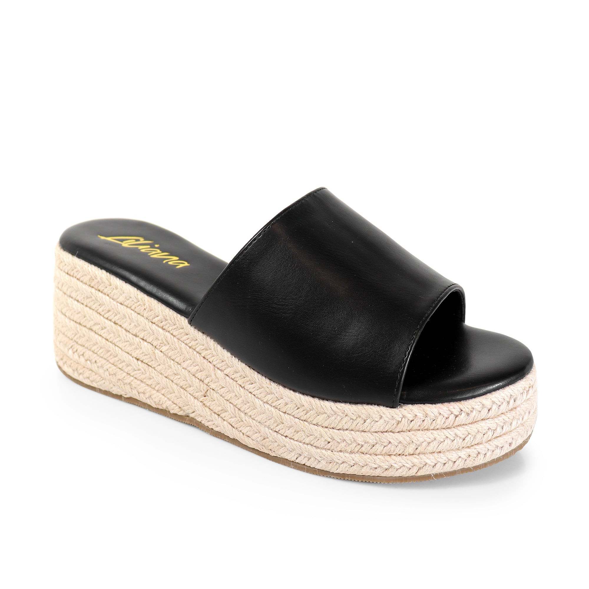 MARINA-3 OPEN ROUND TOE MULE W/ ESPADRILLE PLATFORM WEDGE BLACK
