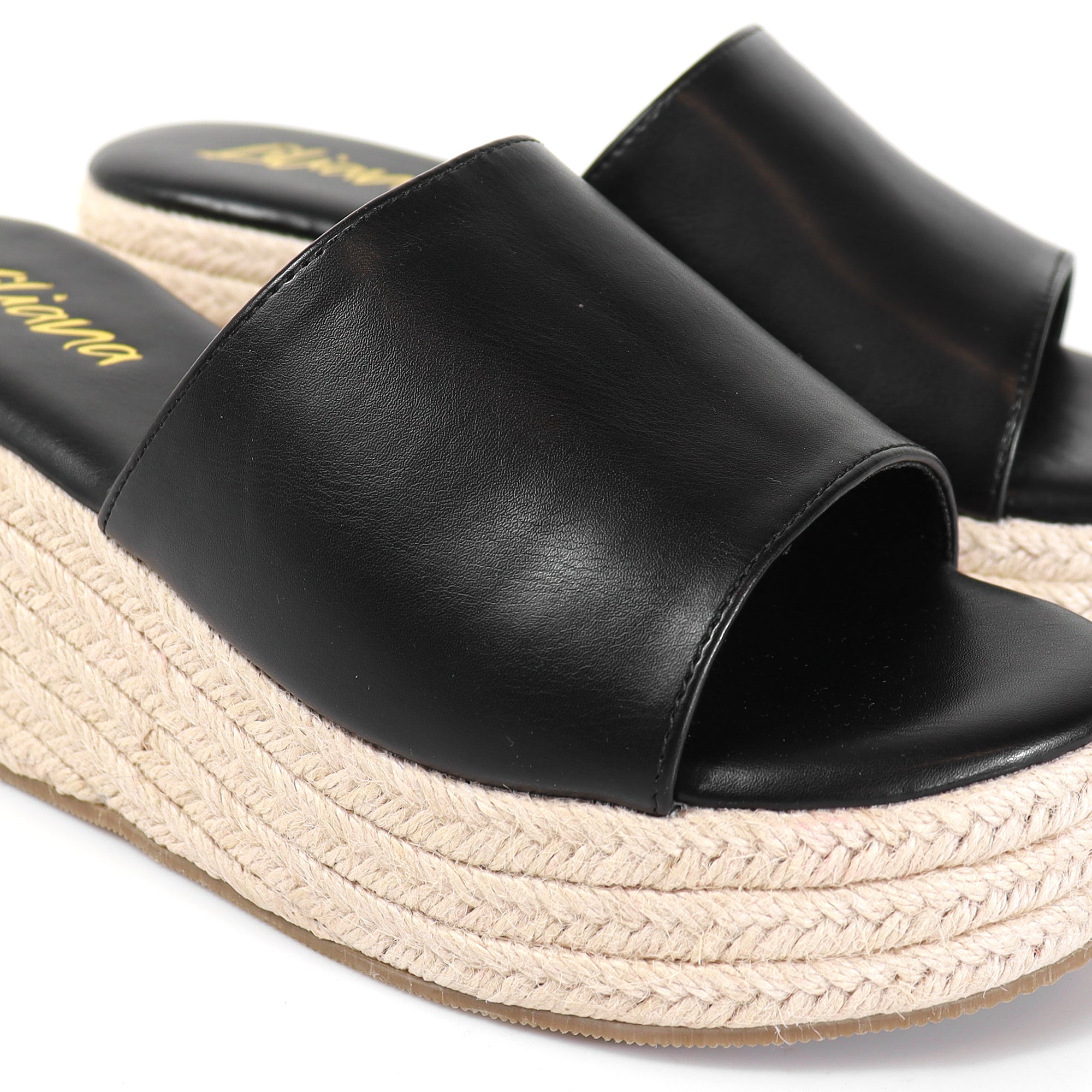 MARINA-3 OPEN ROUND TOE MULE W/ ESPADRILLE PLATFORM WEDGE BLACK