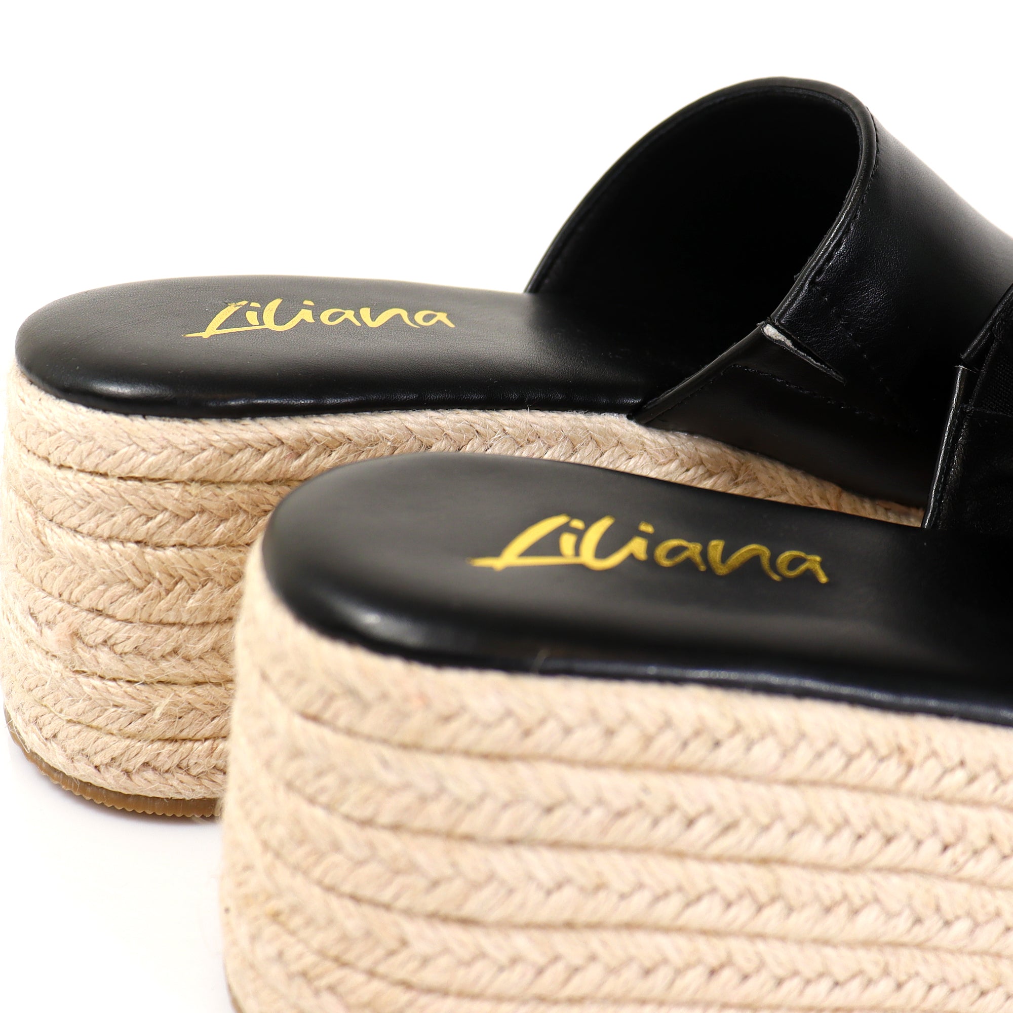 MARINA-3 OPEN ROUND TOE MULE W/ ESPADRILLE PLATFORM WEDGE BLACK