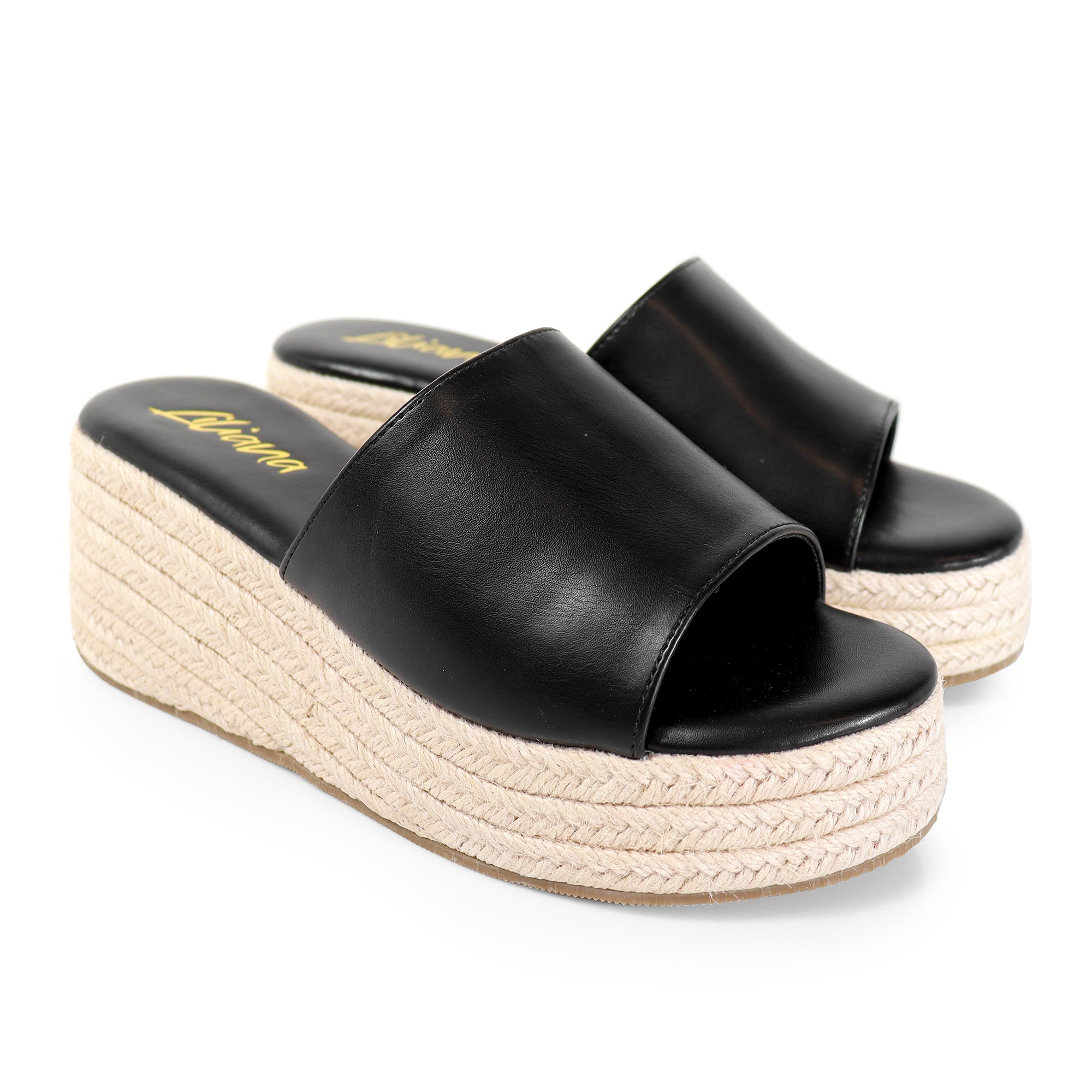 MARINA-3 OPEN ROUND TOE MULE W/ ESPADRILLE PLATFORM WEDGE BLACK