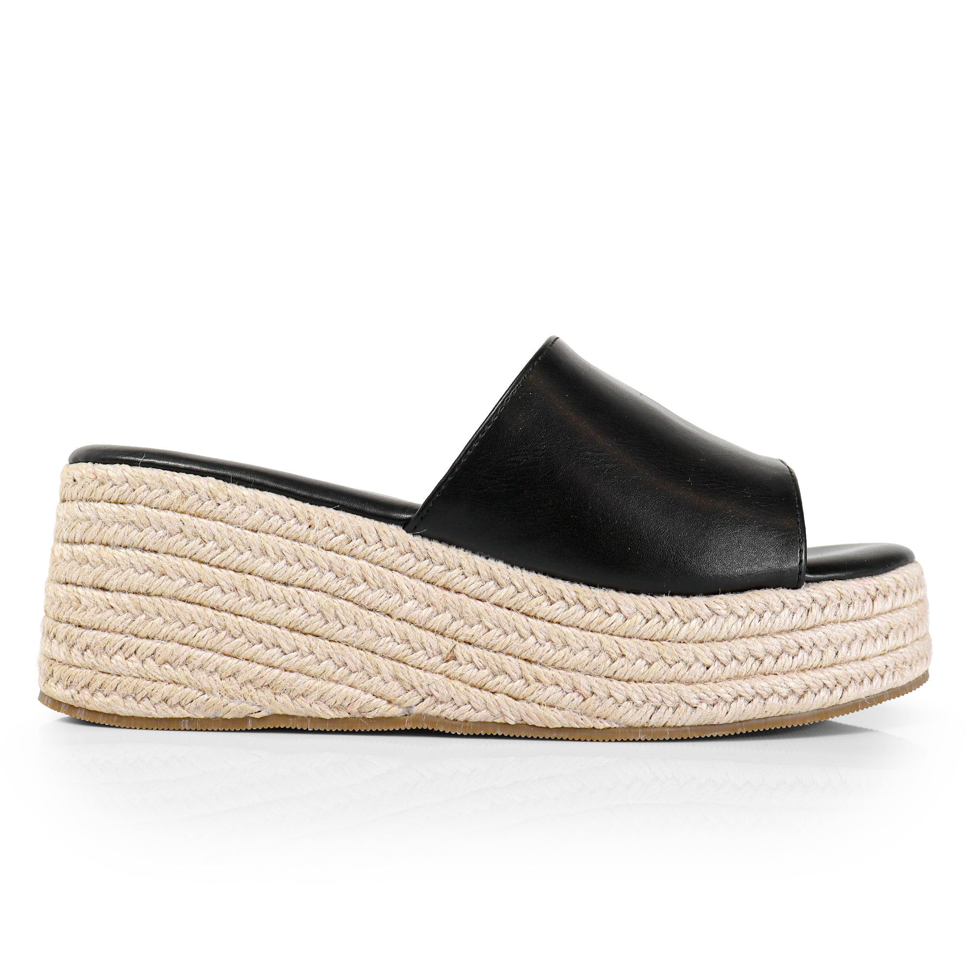 MARINA-3 OPEN ROUND TOE MULE W/ ESPADRILLE PLATFORM WEDGE BLACK