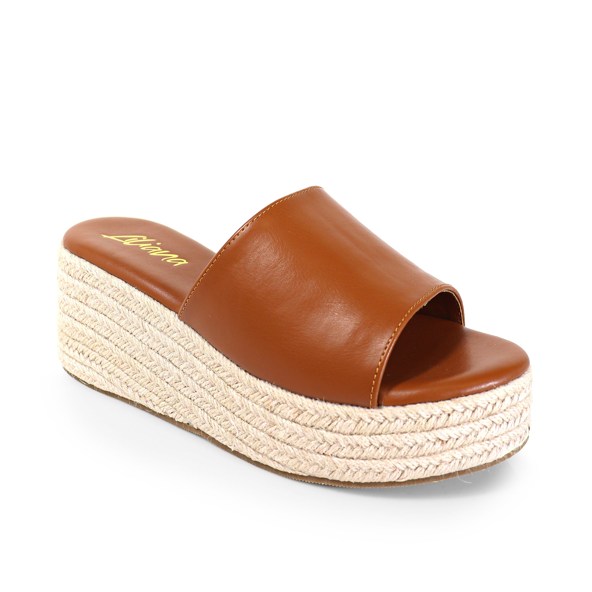 MARINA-3 OPEN ROUND TOE MULE W/ ESPADRILLE PLATFORM WEDGE TAN