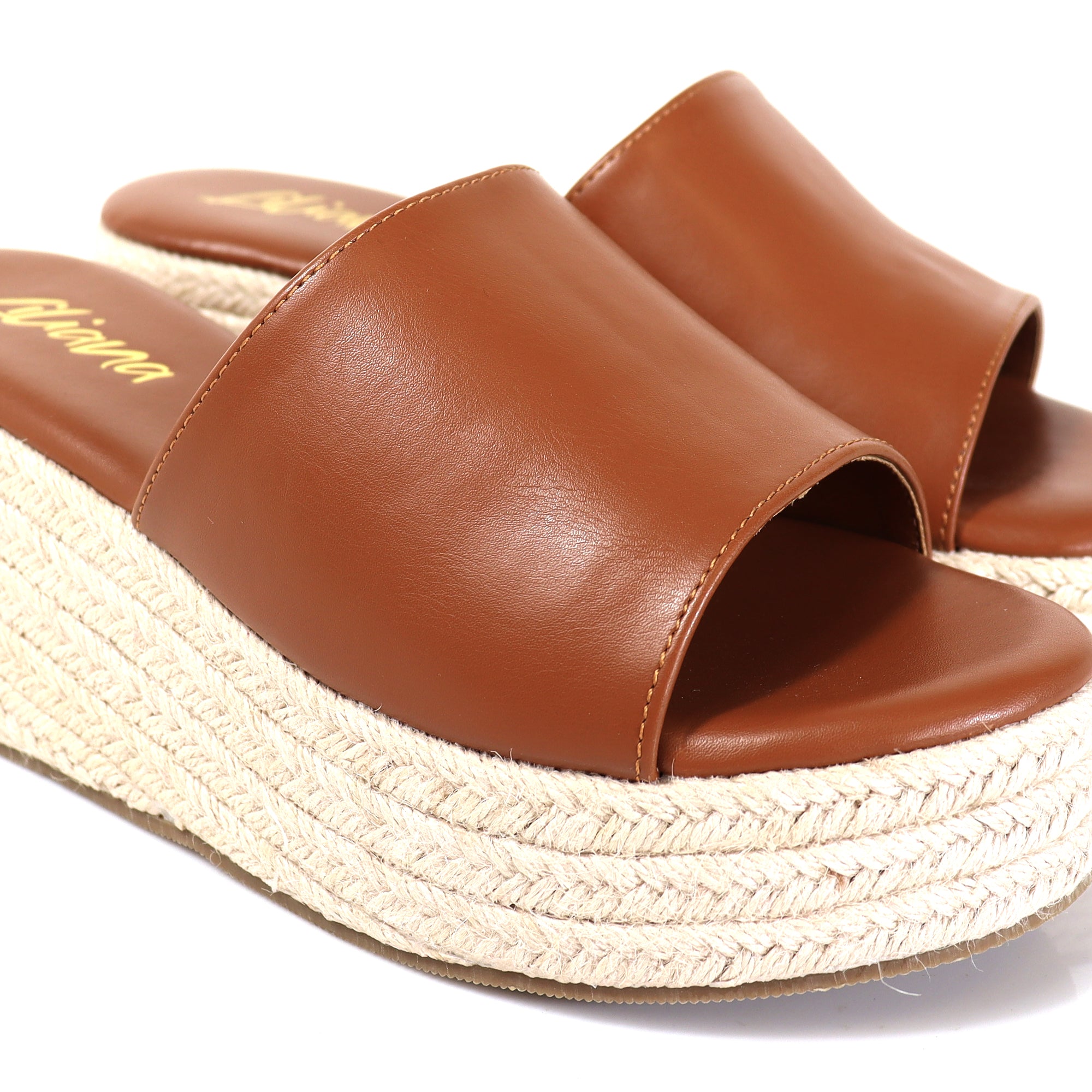 MARINA-3 OPEN ROUND TOE MULE W/ ESPADRILLE PLATFORM WEDGE TAN