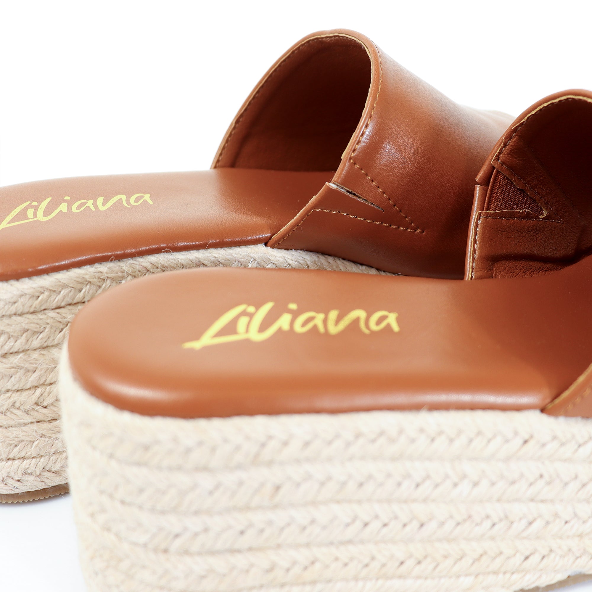 MARINA-3 OPEN ROUND TOE MULE W/ ESPADRILLE PLATFORM WEDGE TAN