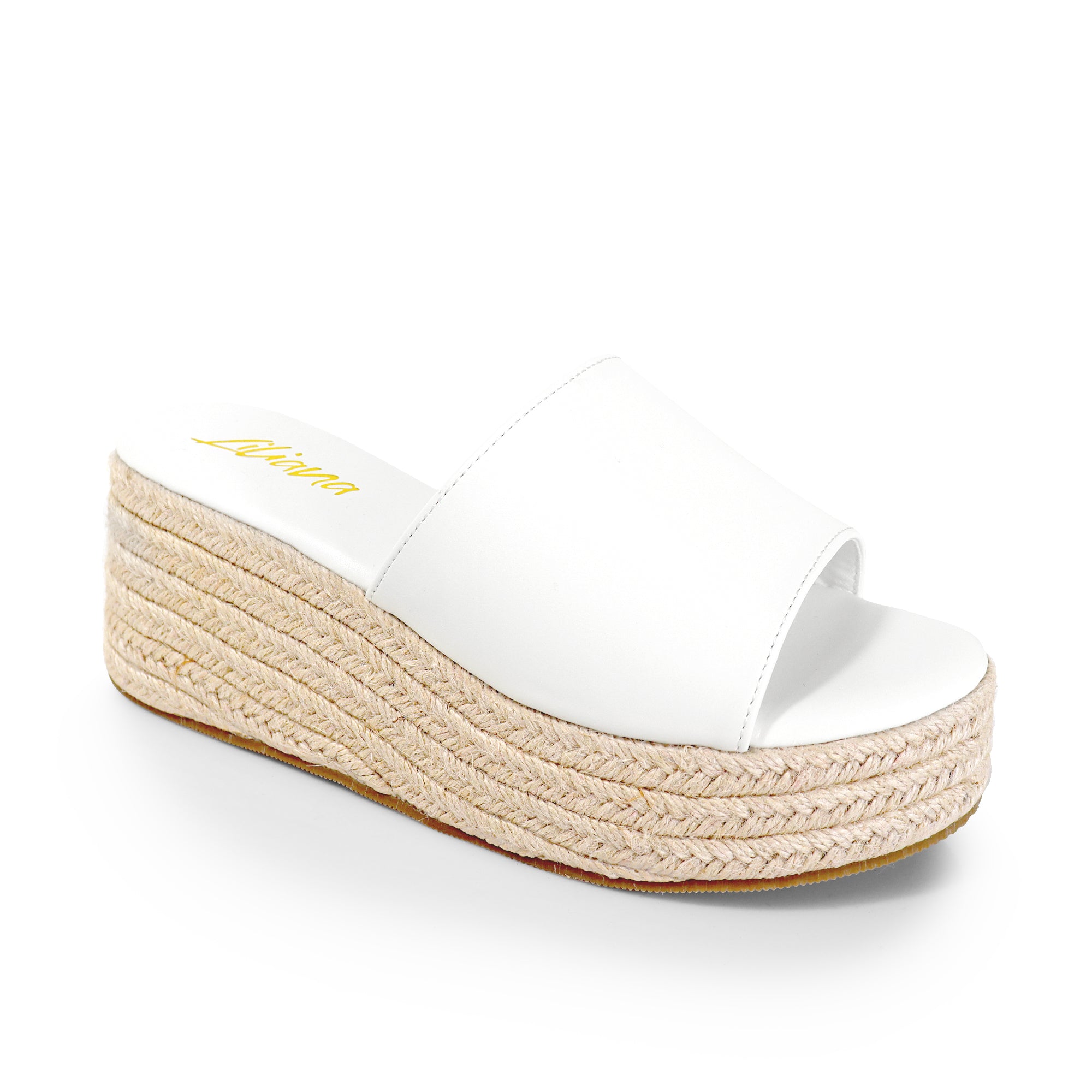 MARINA-3 OPEN ROUND TOE MULE W/ ESPADRILLE PLATFORM WEDGE WHITE