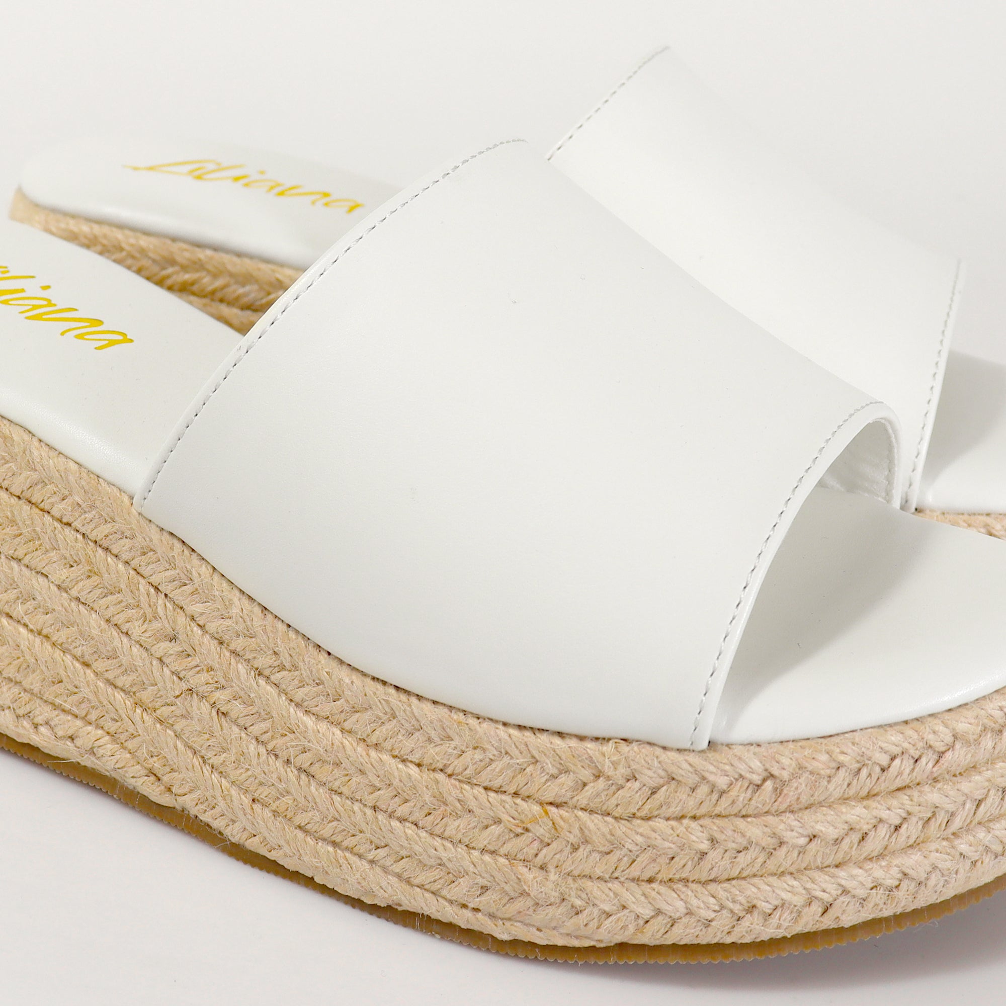 MARINA-3 OPEN ROUND TOE MULE W/ ESPADRILLE PLATFORM WEDGE WHITE