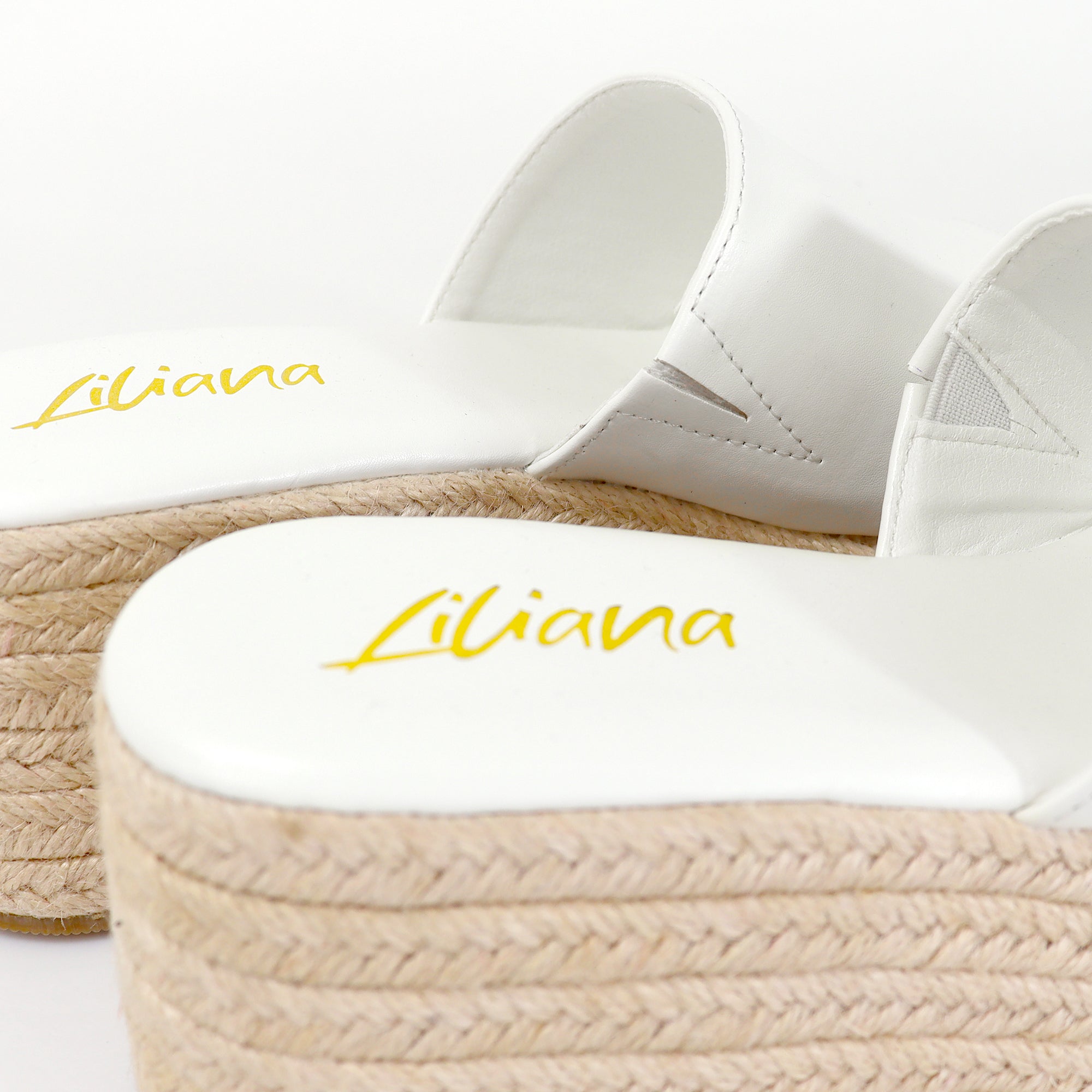 MARINA-3 OPEN ROUND TOE MULE W/ ESPADRILLE PLATFORM WEDGE WHITE