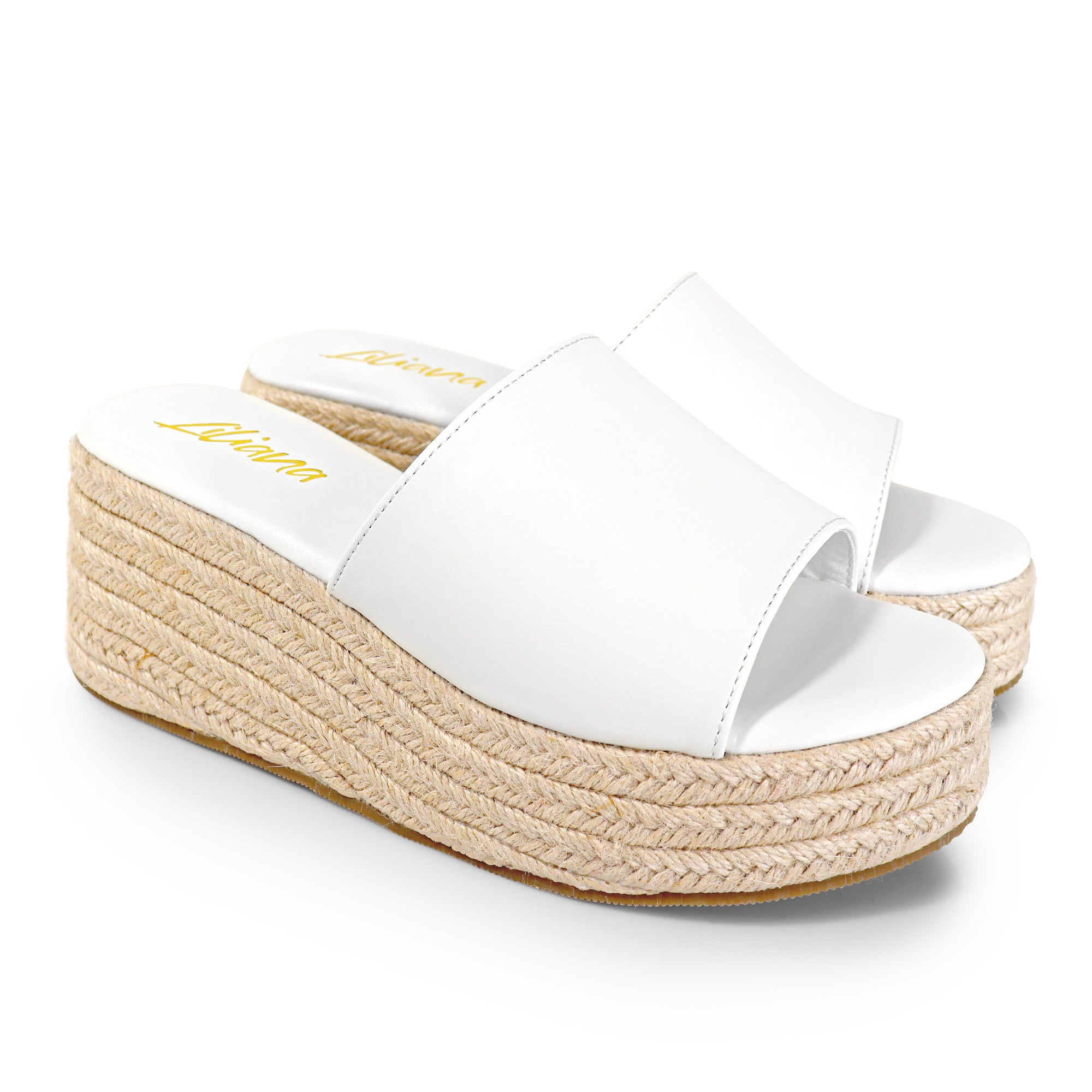 MARINA-3 OPEN ROUND TOE MULE W/ ESPADRILLE PLATFORM WEDGE WHITE