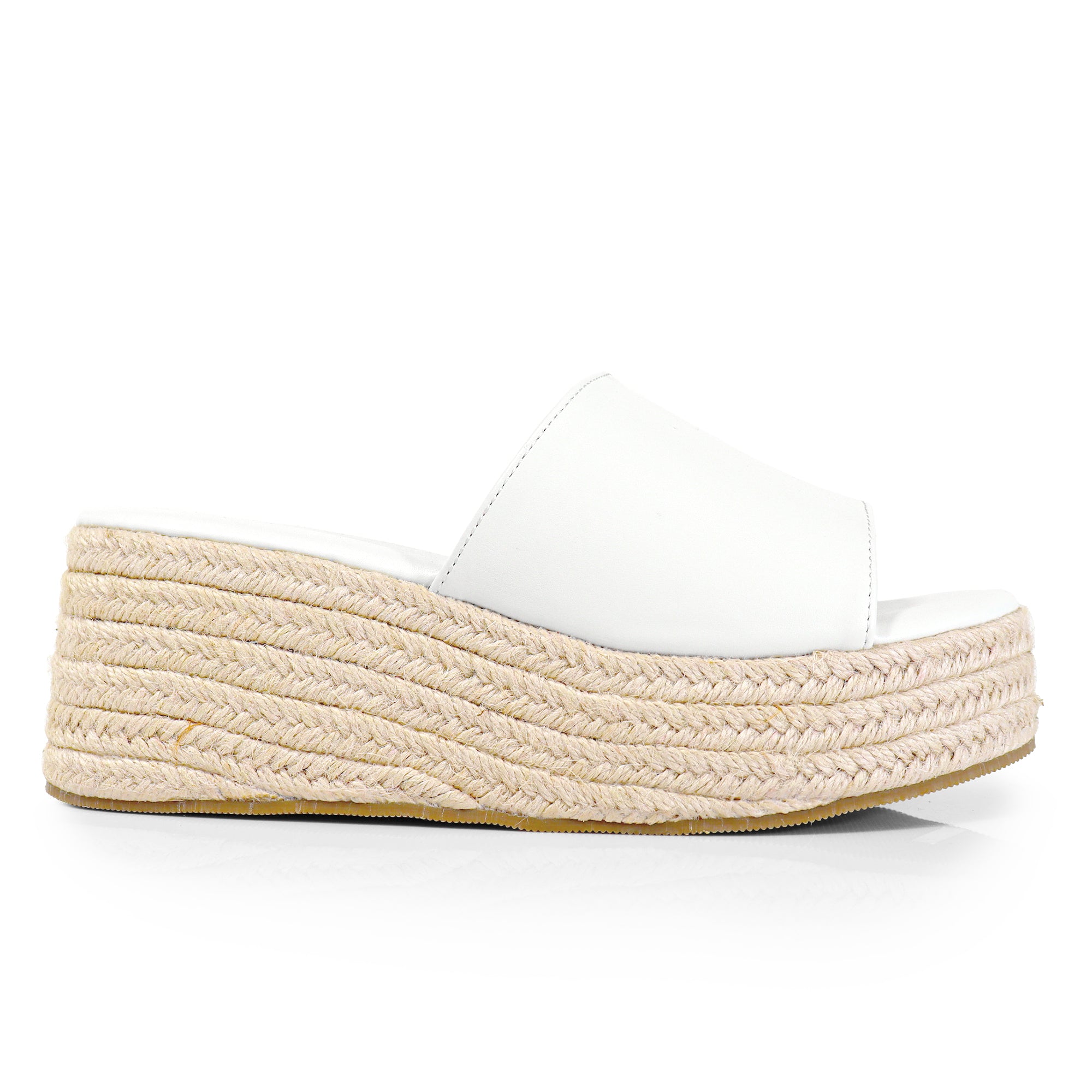 MARINA-3 OPEN ROUND TOE MULE W/ ESPADRILLE PLATFORM WEDGE WHITE