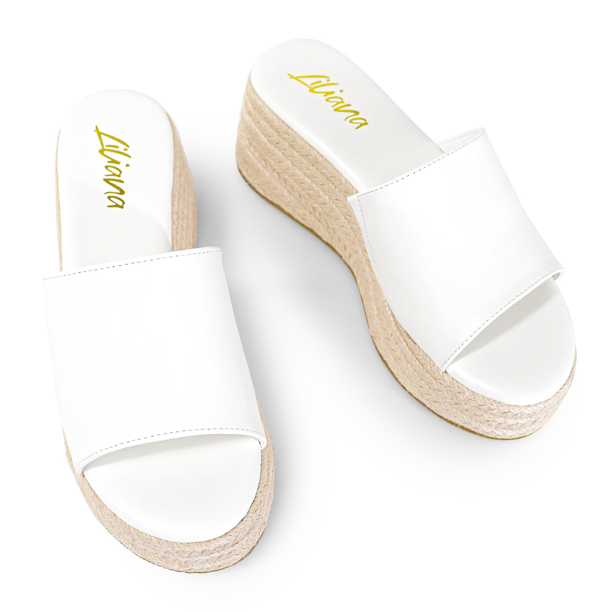 MARINA-3 OPEN ROUND TOE MULE W/ ESPADRILLE PLATFORM WEDGE WHITE