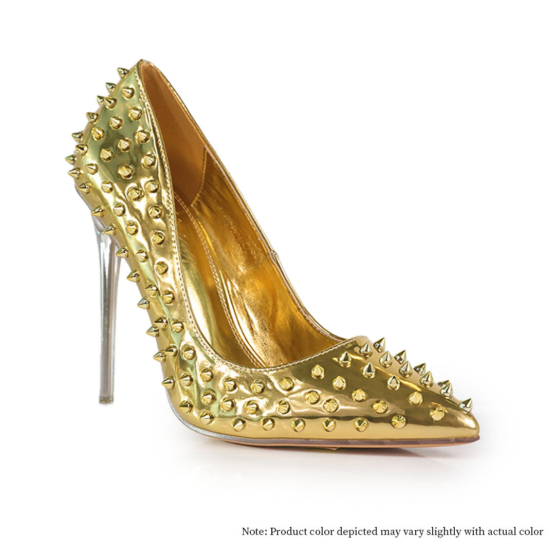 MARKEL-3 POINTED TOE PUMP WITH SPIKES-STILETTO-GOLD
