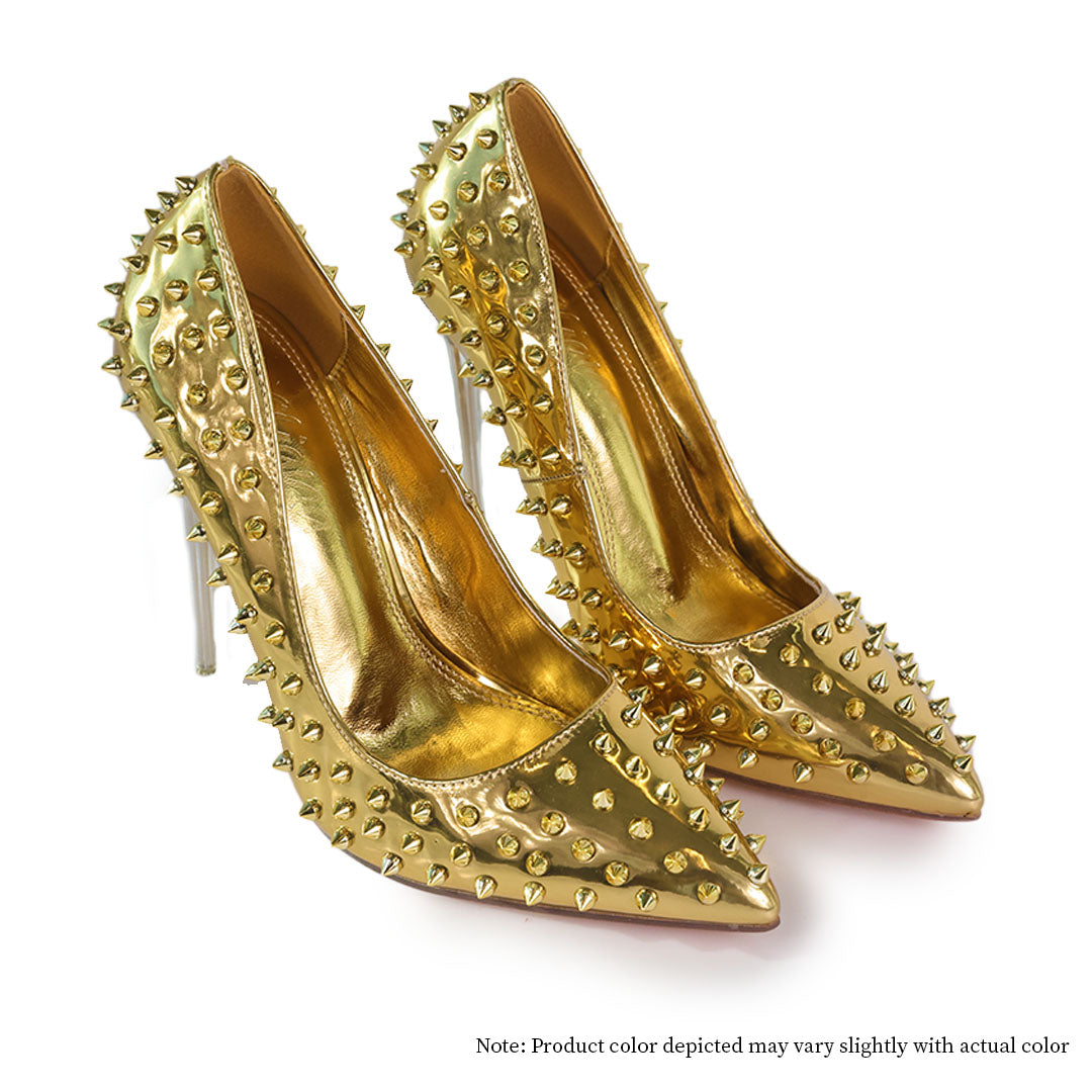 MARKEL-3 POINTED TOE PUMP WITH SPIKES-STILETTO-GOLD