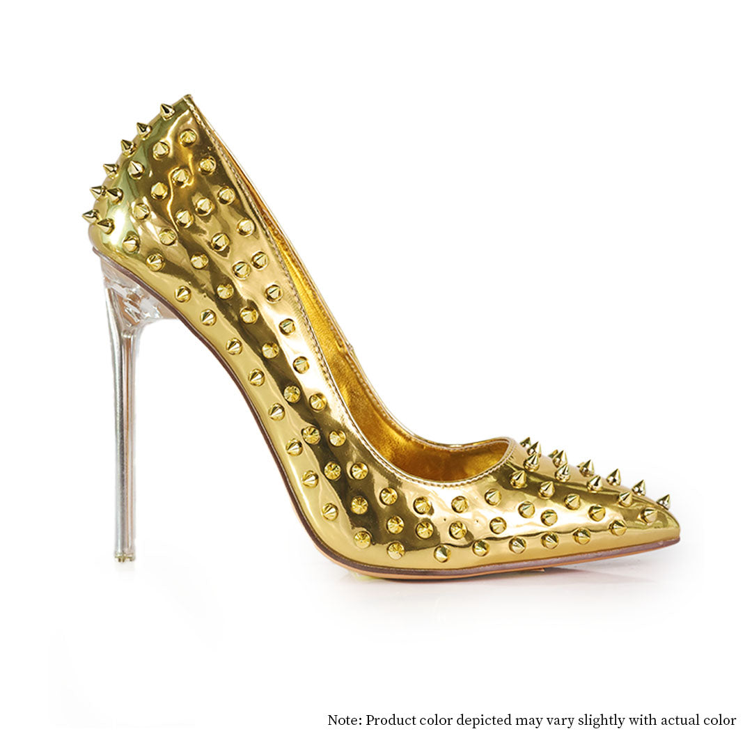 MARKEL-3 POINTED TOE PUMP WITH SPIKES-STILETTO-GOLD