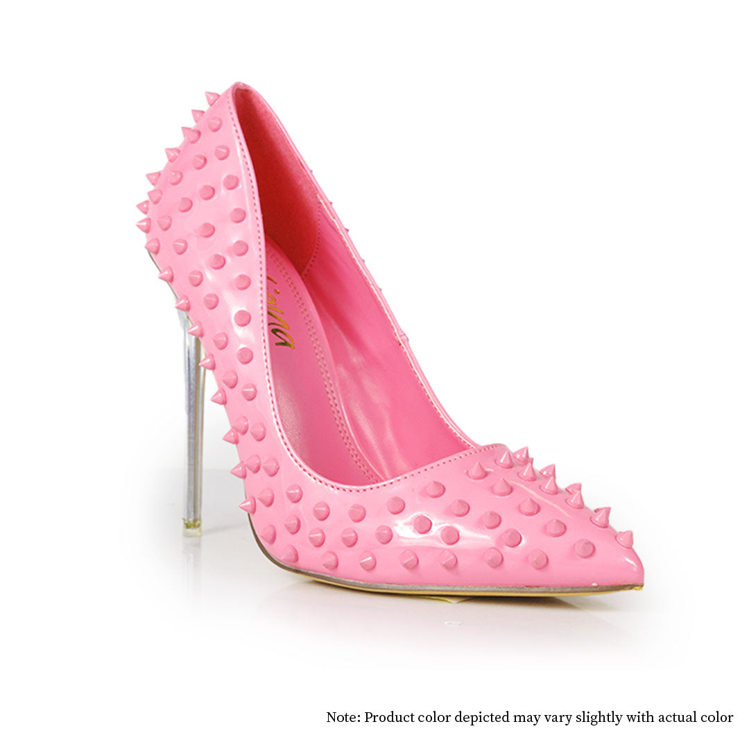 MARKEL-3 POINTED TOE PUMP WITH SPIKES-STILETTO-PINK