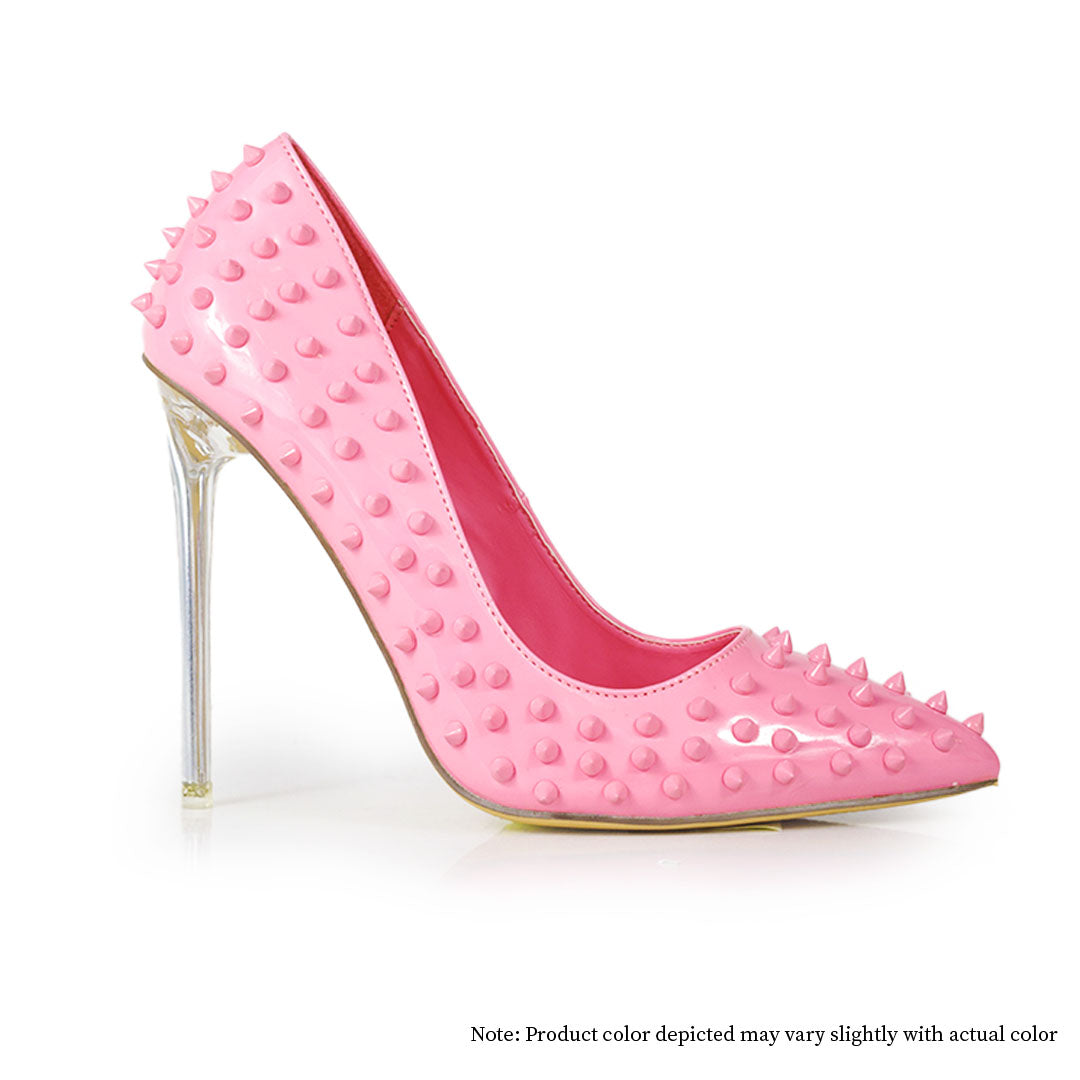 MARKEL-3 POINTED TOE PUMP WITH SPIKES-STILETTO-PINK
