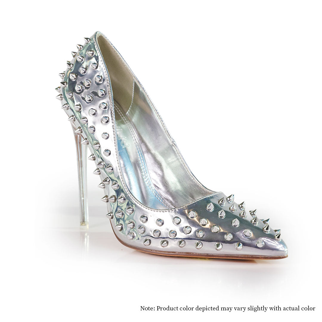 MARKEL-3 POINTED TOE PUMP WITH SPIKES-STILETTO-SILVER