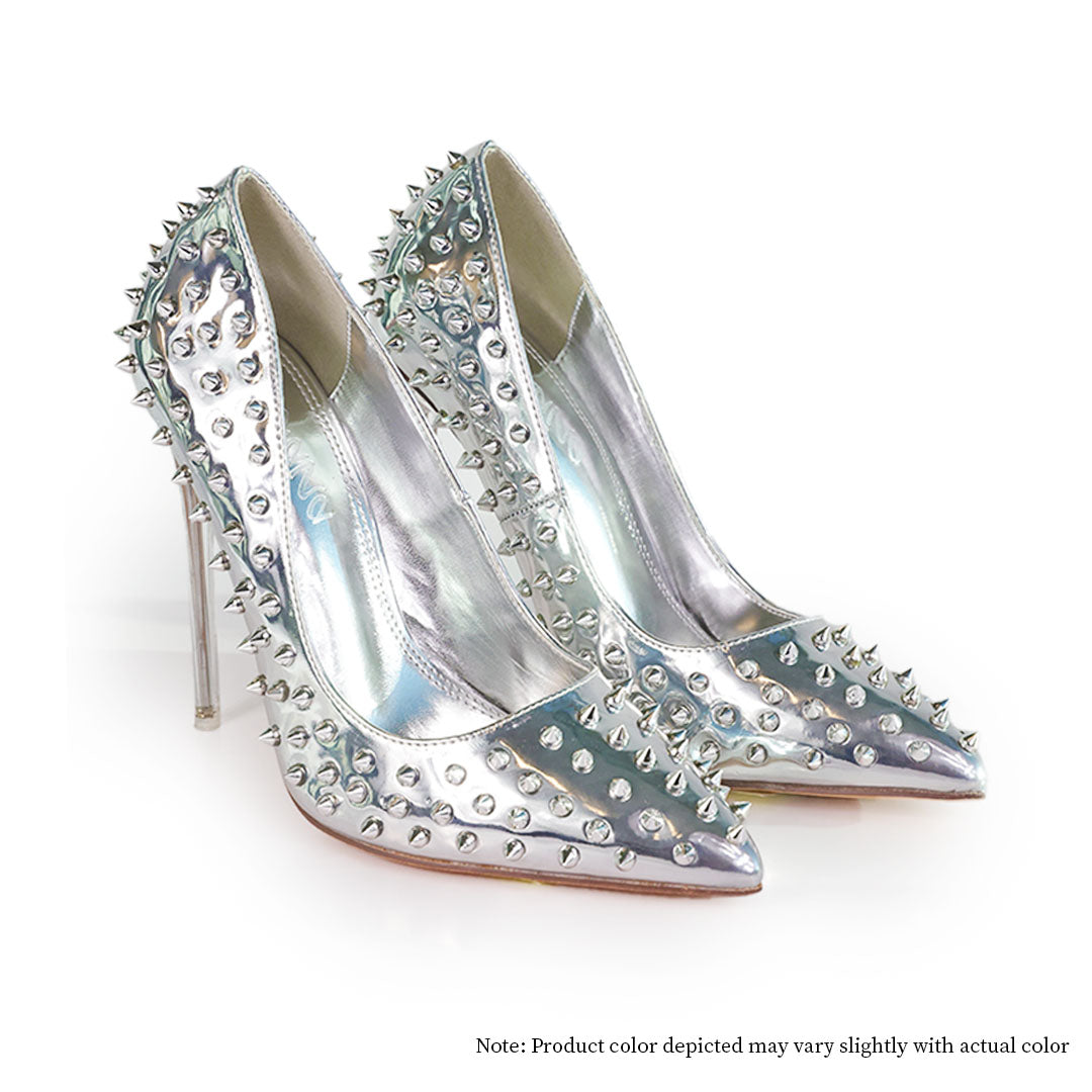 MARKEL-3 POINTED TOE PUMP WITH SPIKES-STILETTO-SILVER