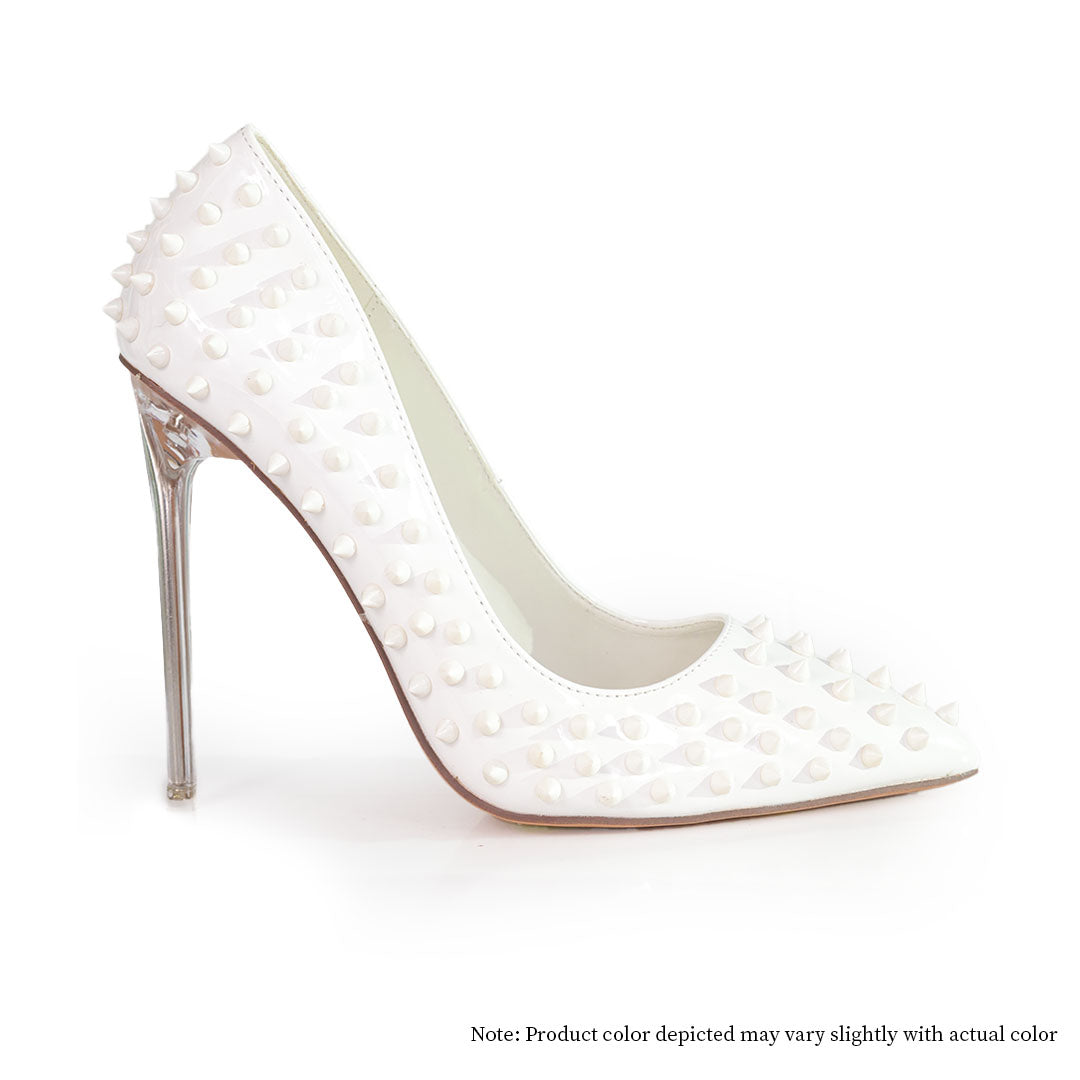 MARKEL-3 POINTED TOE PUMP WITH SPIKES-STILETTO-WHITE