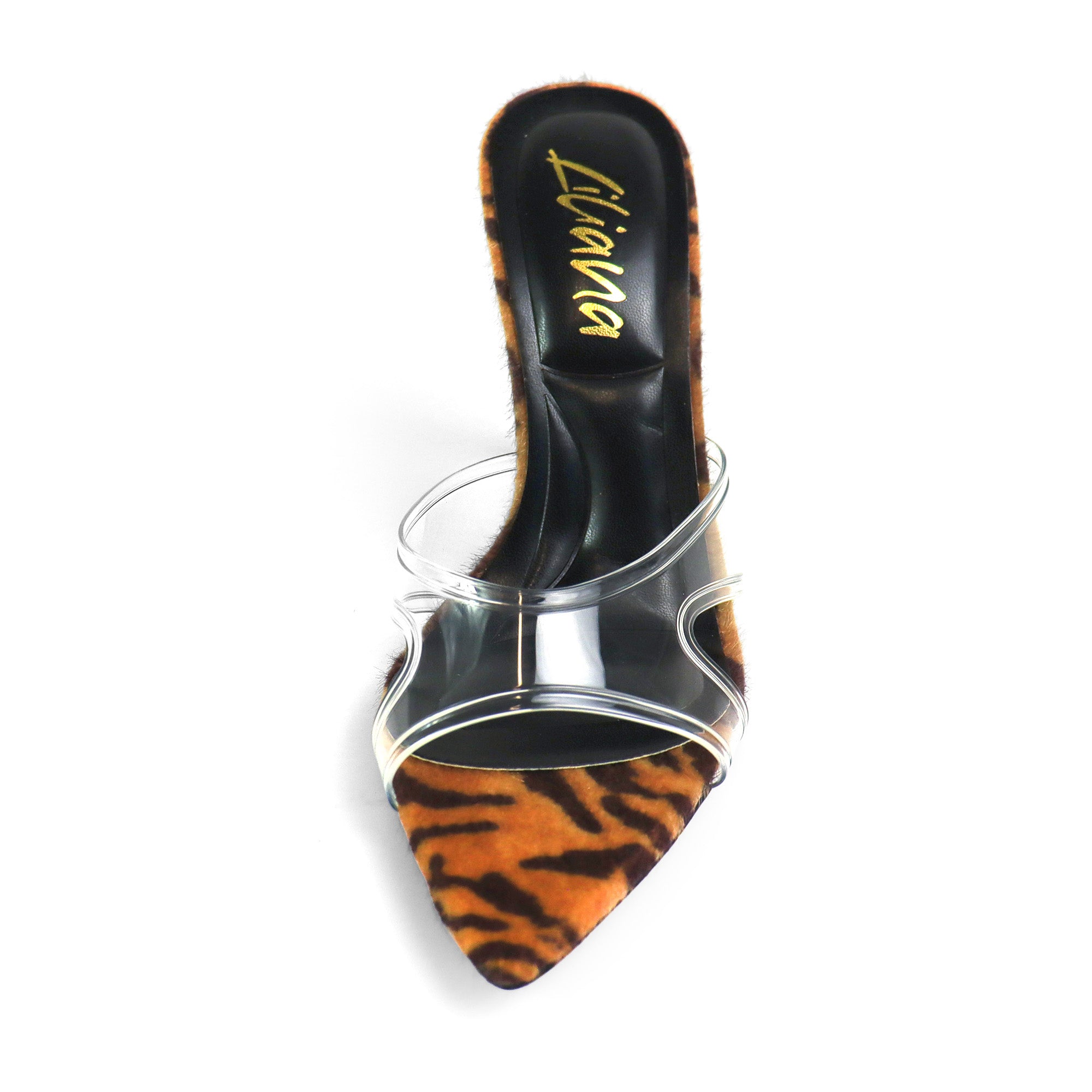 MARLIA-1 POINTED TOE VINY MULE HEEL TIGER