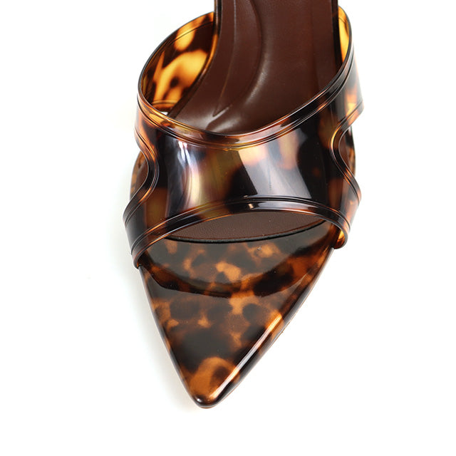 MARLIA-1 POINTED TOE VINY MULE HEEL TORTOISE