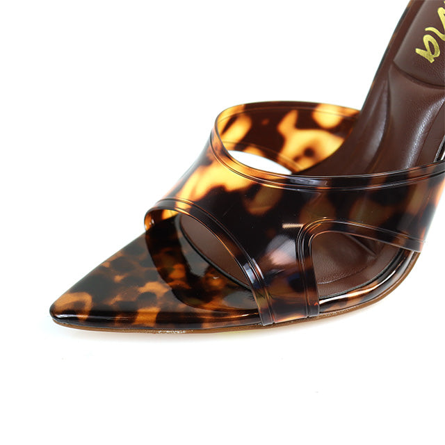 MARLIA-1 POINTED TOE VINY MULE HEEL TORTOISE