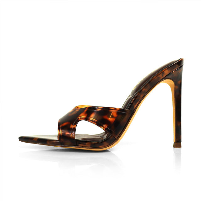 MARLIA-1 POINTED TOE VINY MULE HEEL TORTOISE