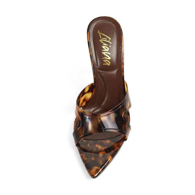 MARLIA-1 POINTED TOE VINY MULE HEEL TORTOISE