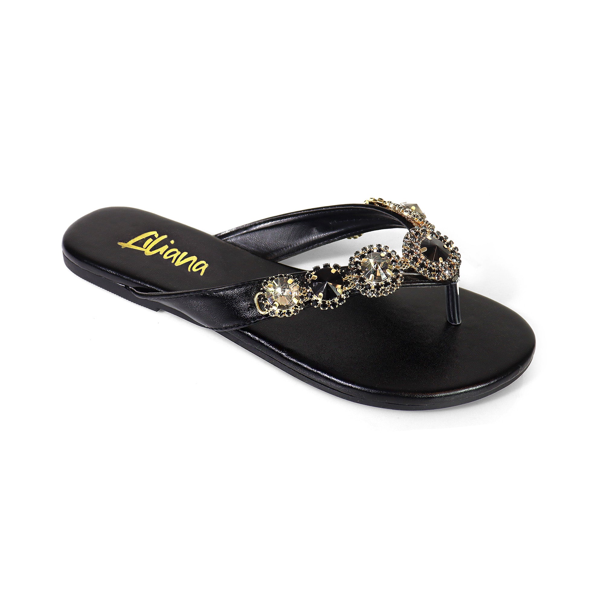 MARLO-191 THONG SANDAL W/RHINESTONE EMBELLISHMENT BLACK