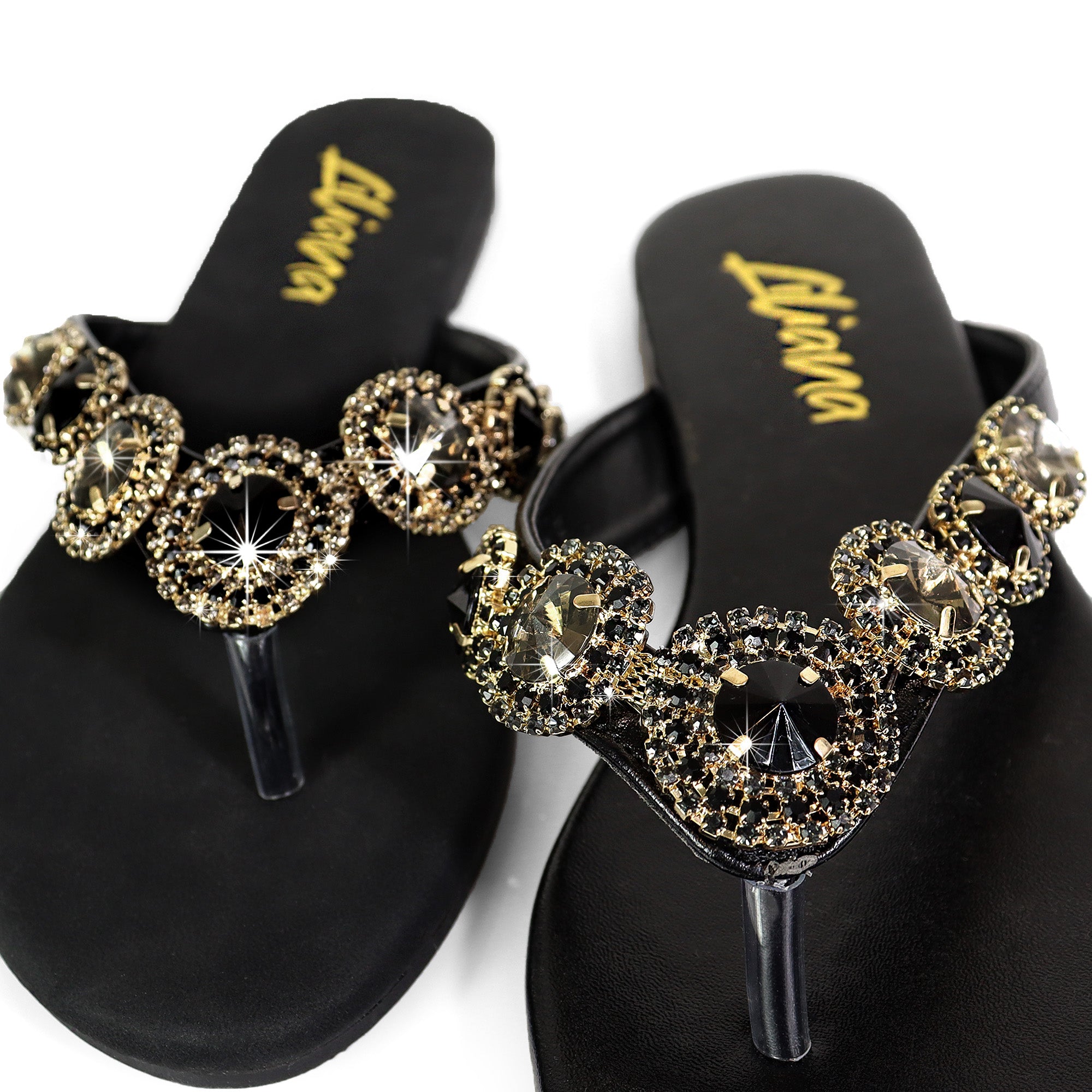 MARLO-191 THONG SANDAL W/RHINESTONE EMBELLISHMENT BLACK