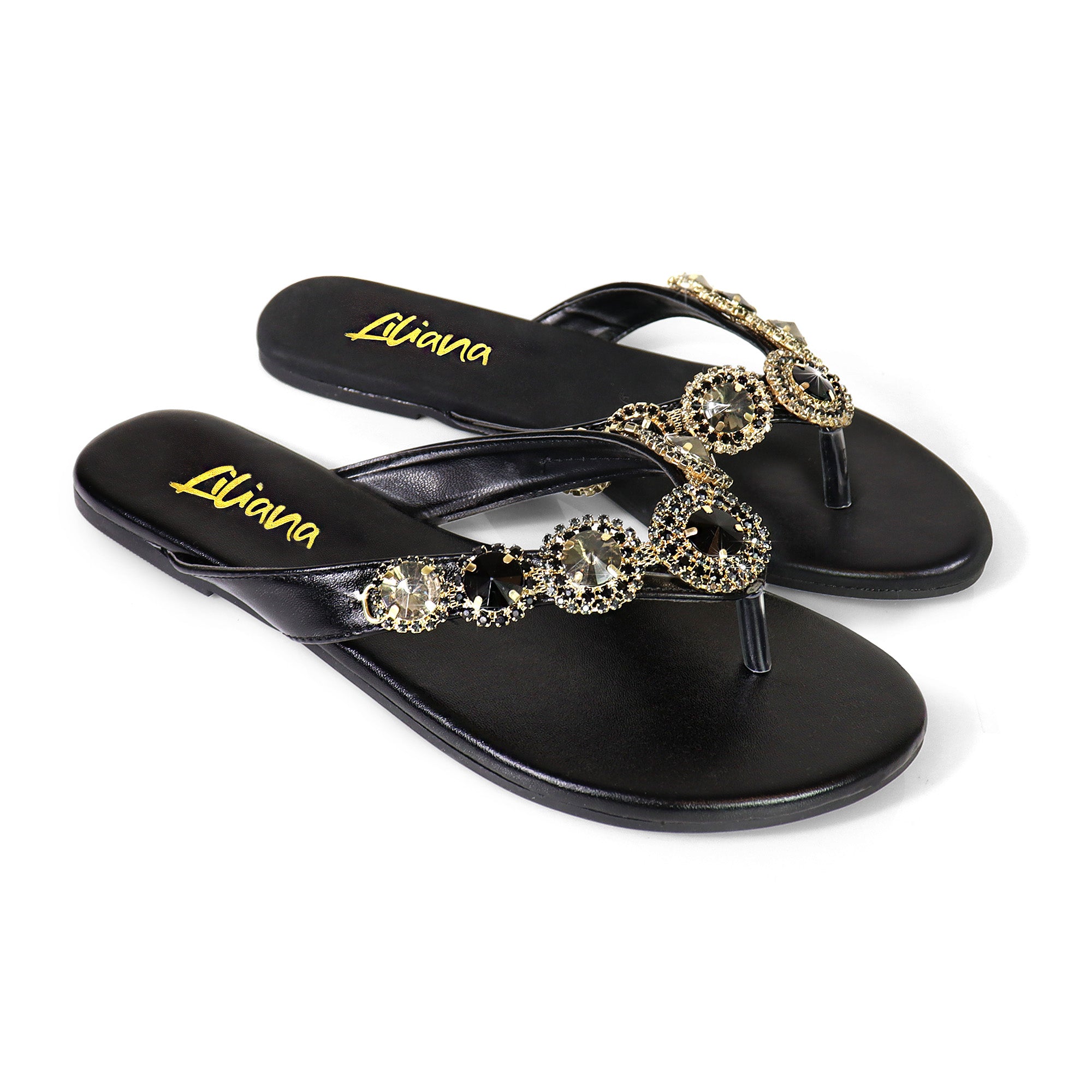 MARLO-191 THONG SANDAL W/RHINESTONE EMBELLISHMENT BLACK