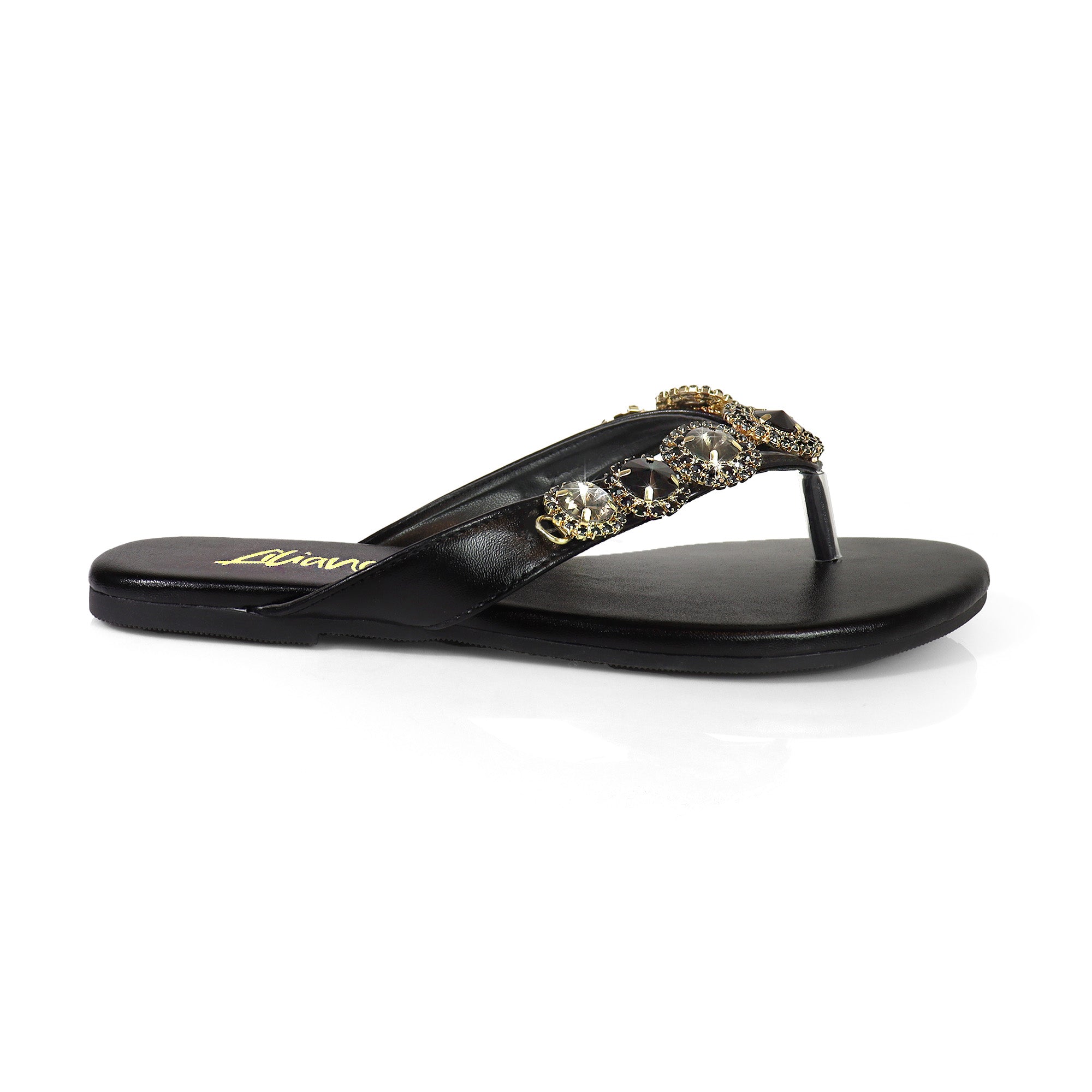 MARLO-191 THONG SANDAL W/RHINESTONE EMBELLISHMENT BLACK