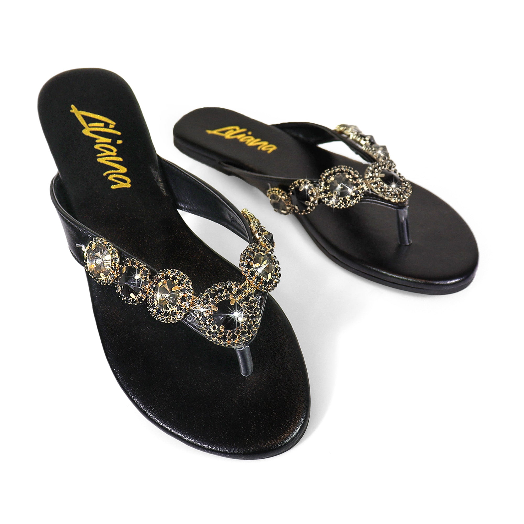 MARLO-191 THONG SANDAL W/RHINESTONE EMBELLISHMENT BLACK