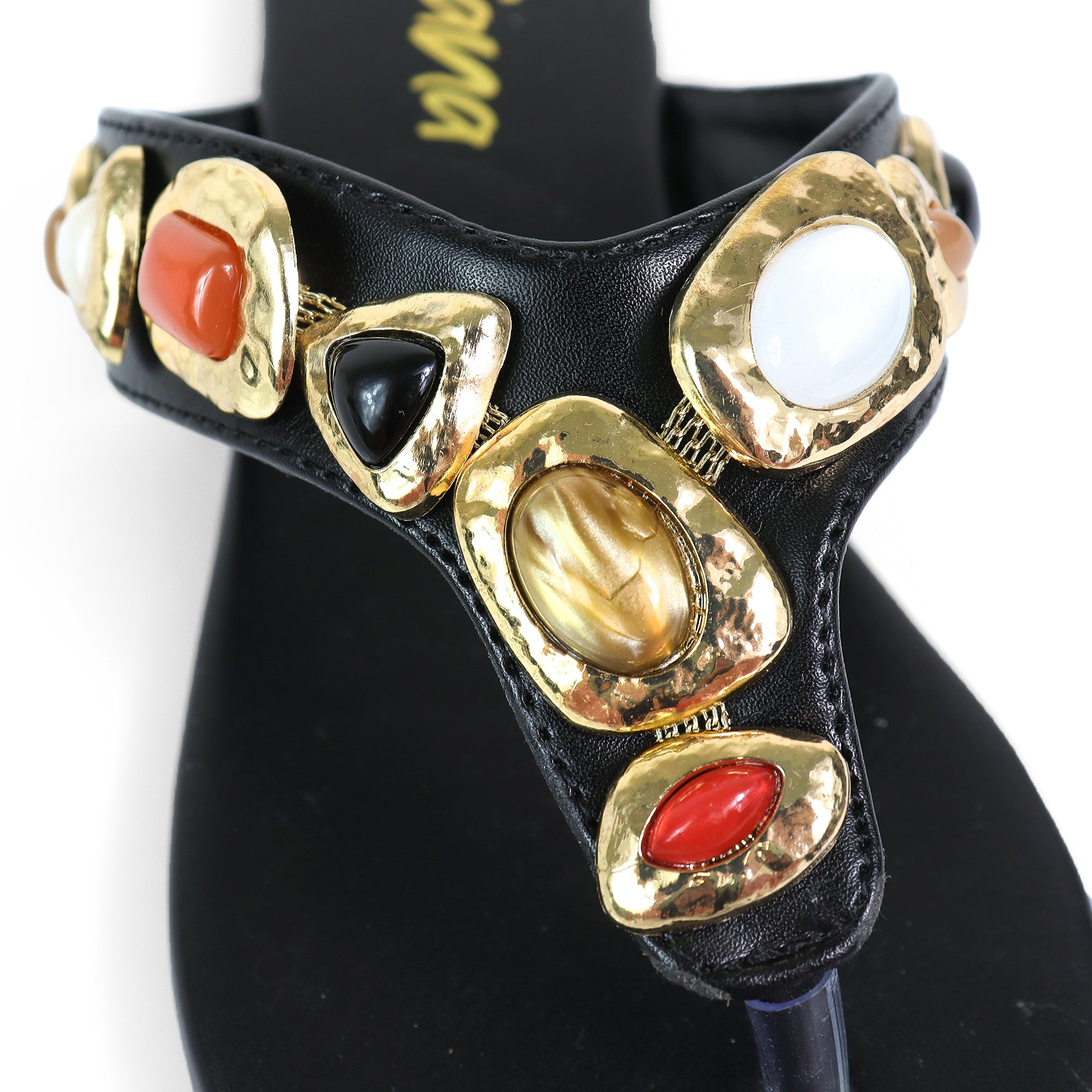 MARLO-252 MUTIPLE STONE THOUNG SANDALS BLACK