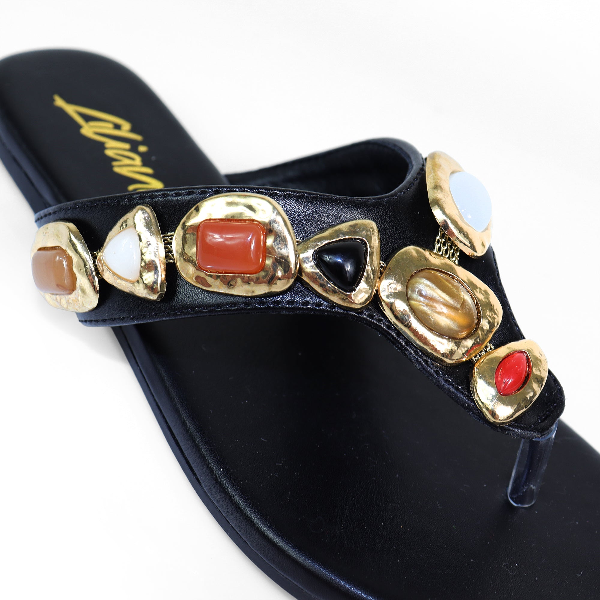 MARLO-252 MUTIPLE STONE THOUNG SANDALS BLACK