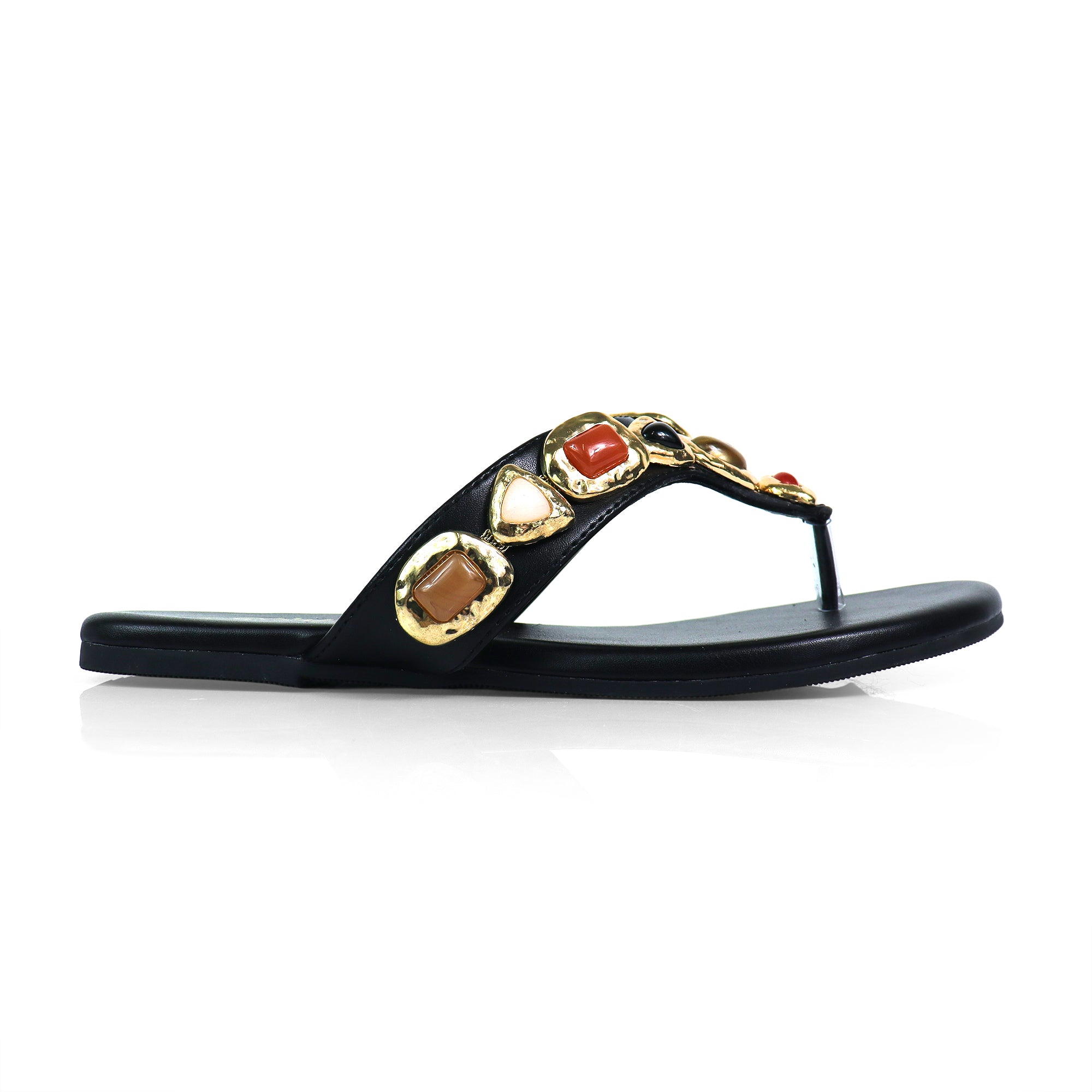 MARLO-252 MUTIPLE STONE THOUNG SANDALS BLACK