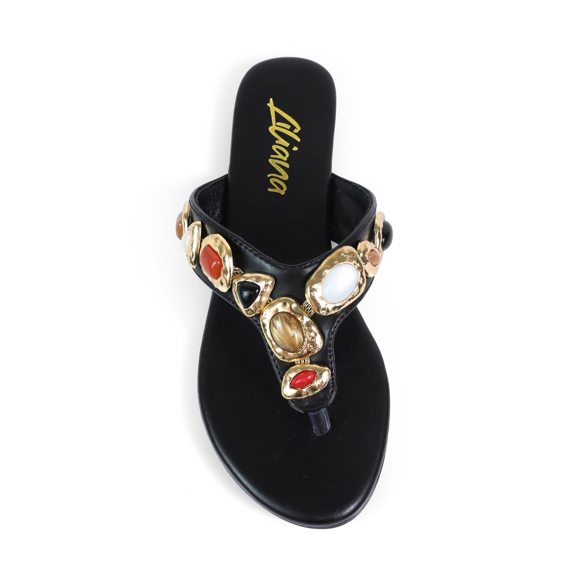 MARLO-252 MUTIPLE STONE THOUNG SANDALS BLACK