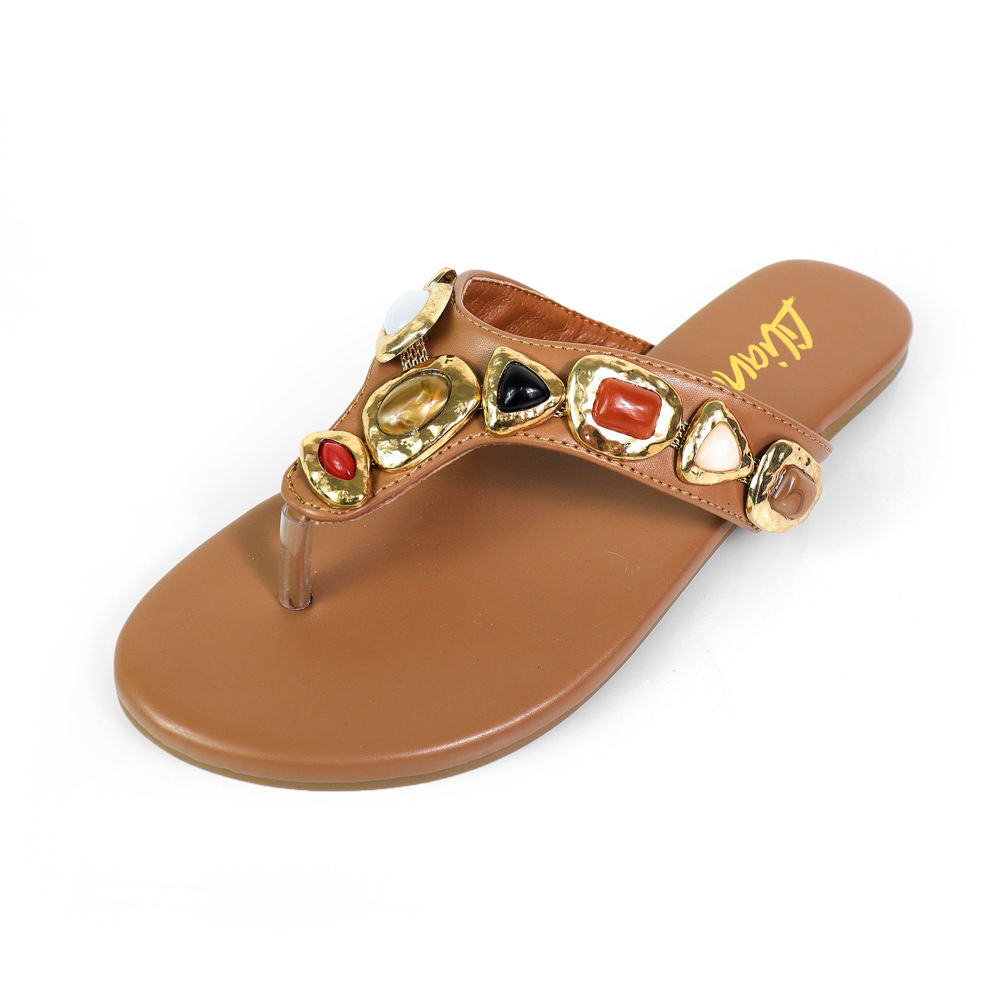 MARLO-252 MUTIPLE STONE THOUNG SANDALS TAN