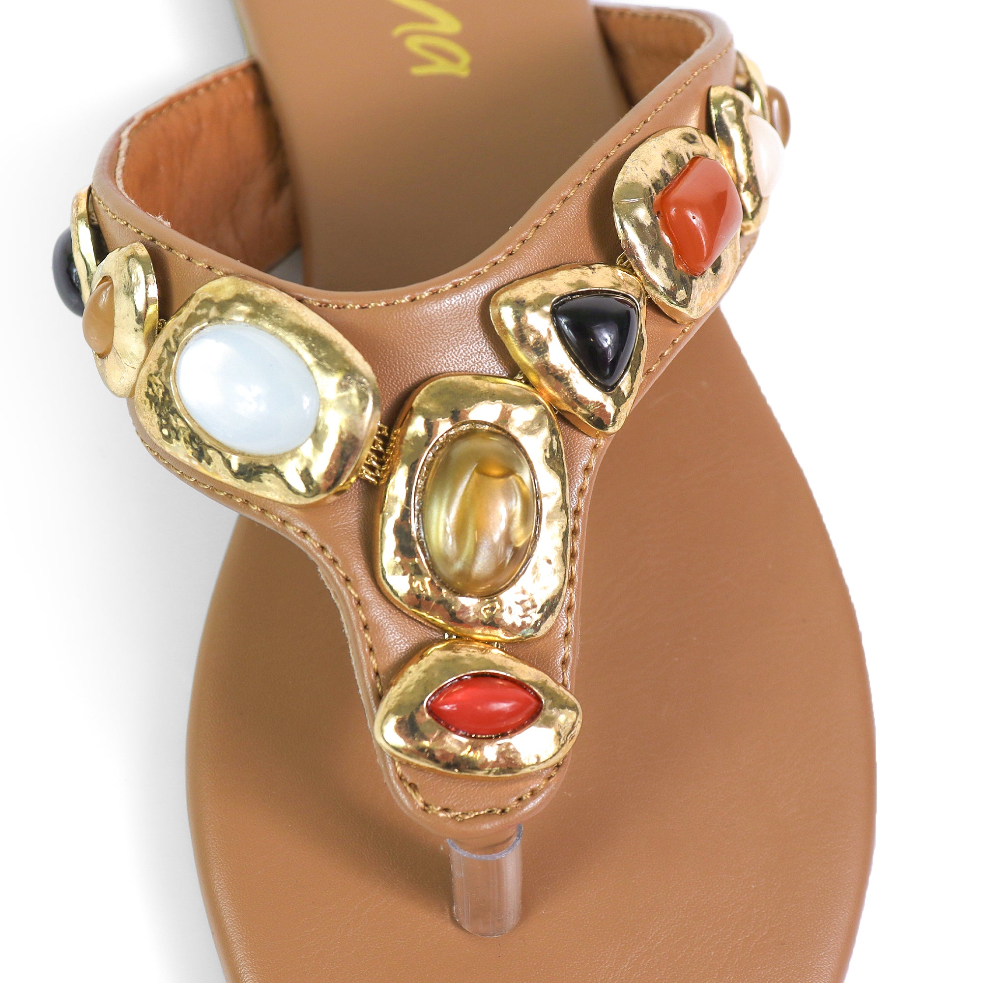 MARLO-252 MUTIPLE STONE THOUNG SANDALS TAN