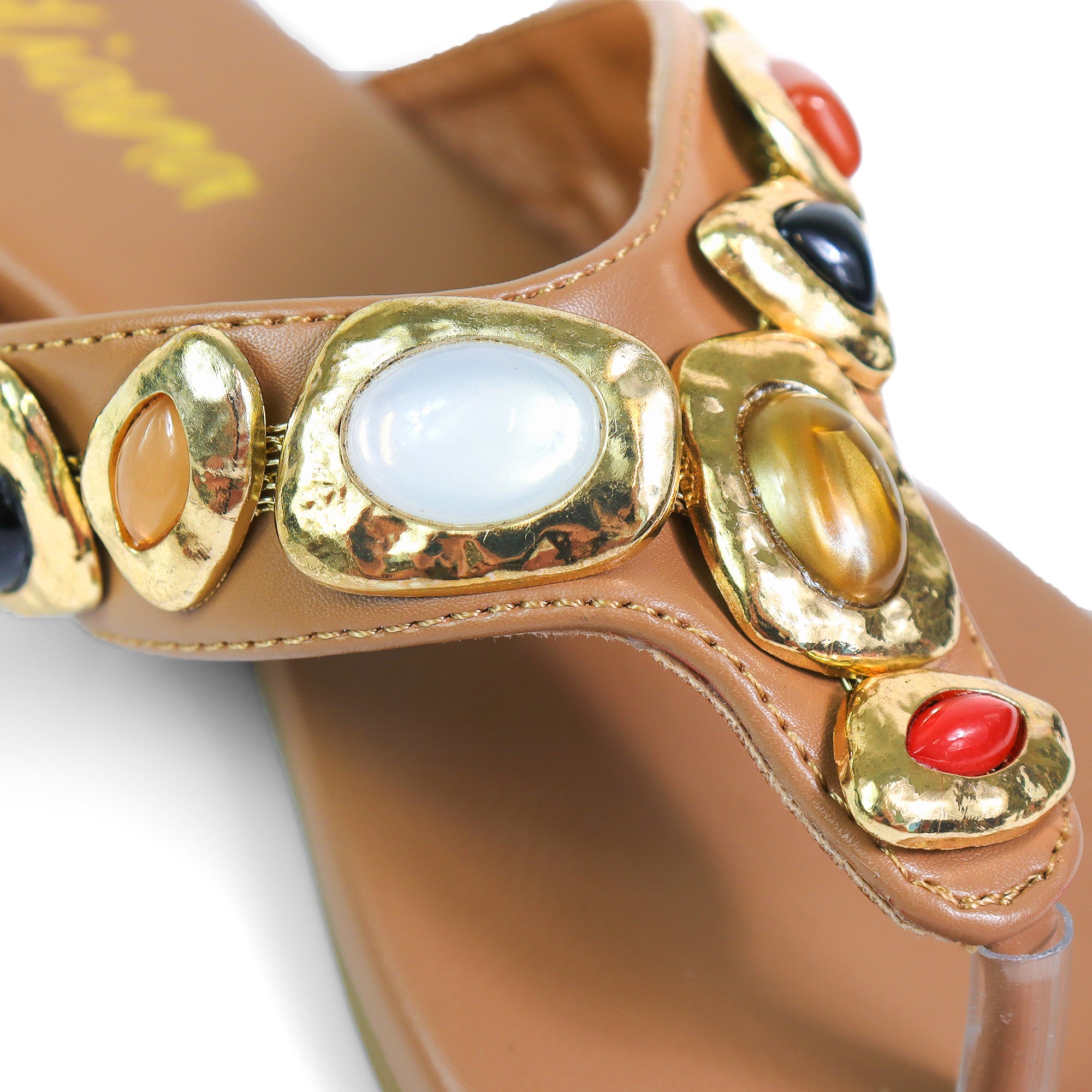 MARLO-252 MUTIPLE STONE THOUNG SANDALS TAN