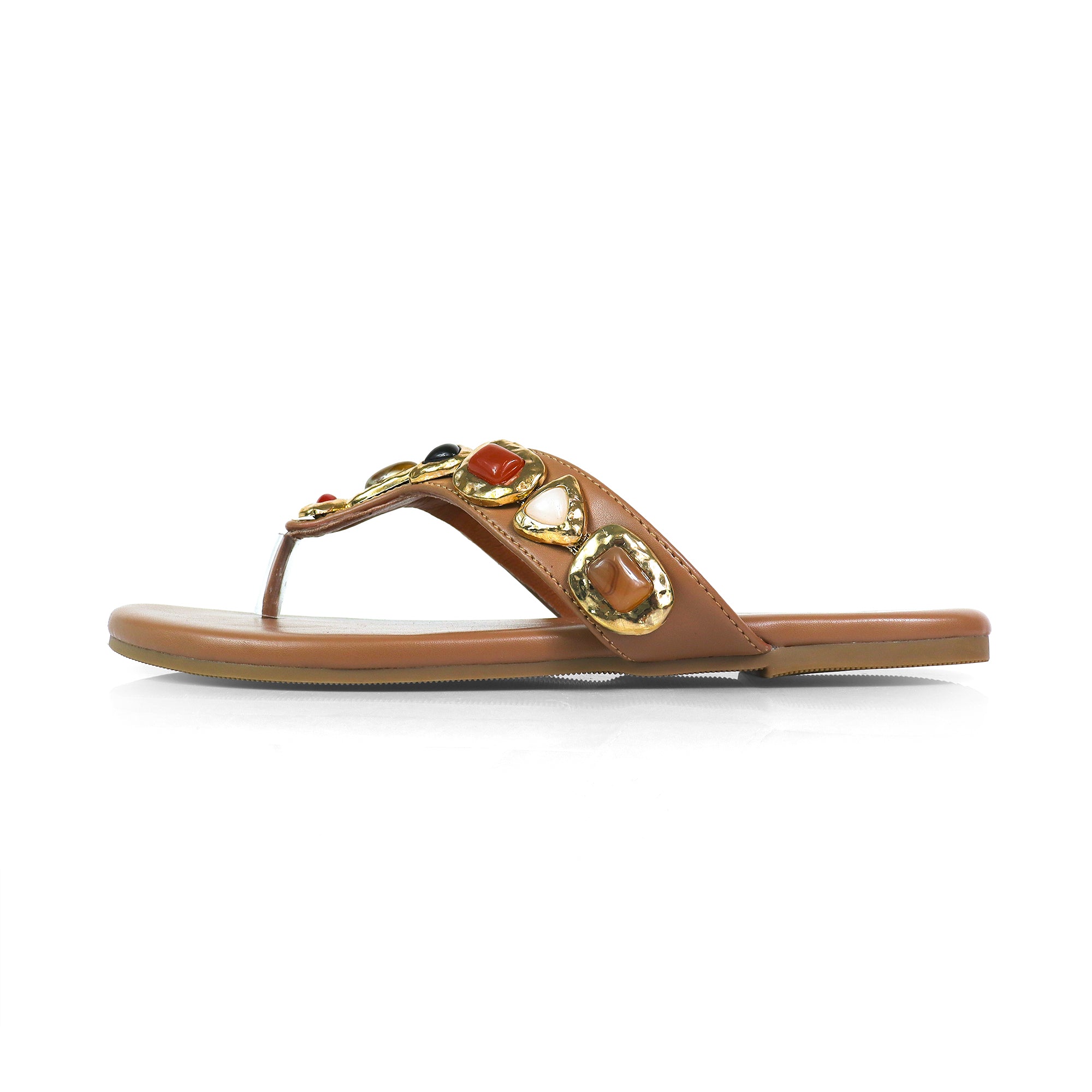 MARLO-252 MUTIPLE STONE THOUNG SANDALS TAN